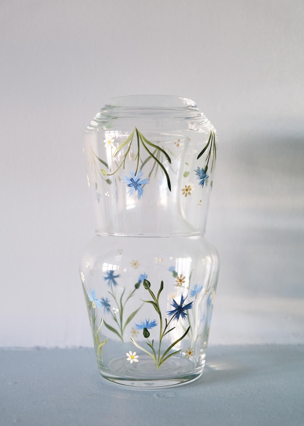 Cornflower and Daisy Carafe and Glass Set