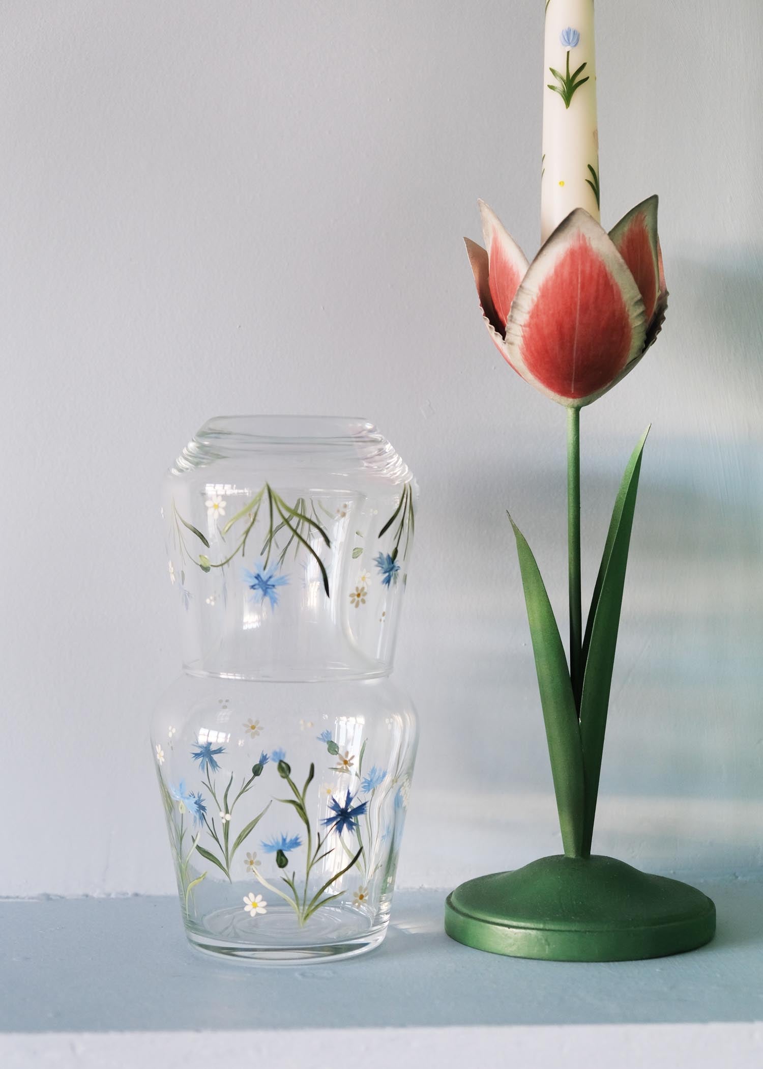 Cornflower and Daisy Carafe and Glass Set