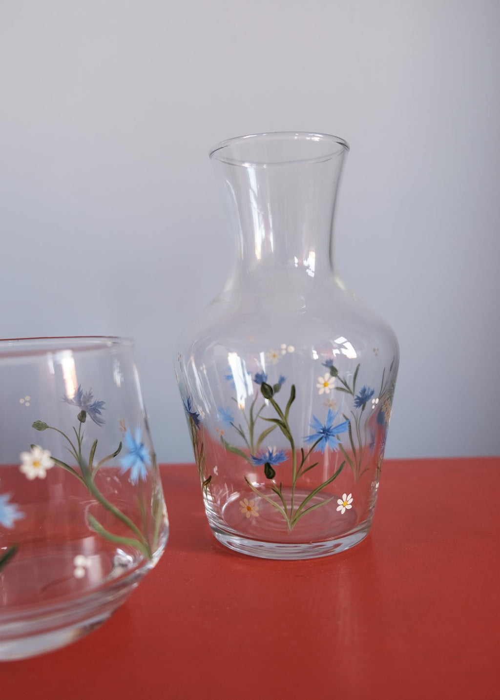 Cornflower and Daisy Carafe and Glass Set
