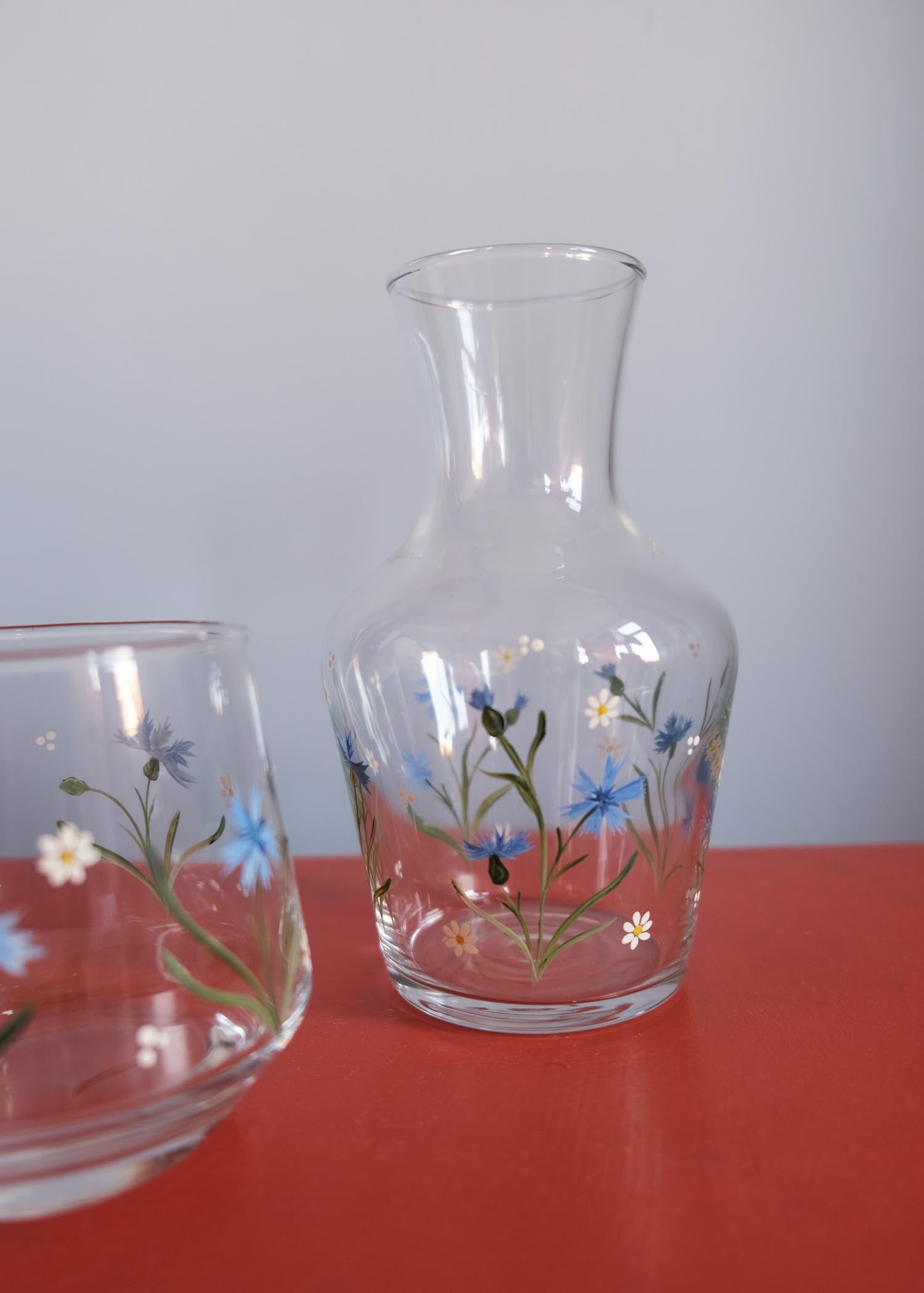 Cornflower and Daisy Carafe and Glass Set