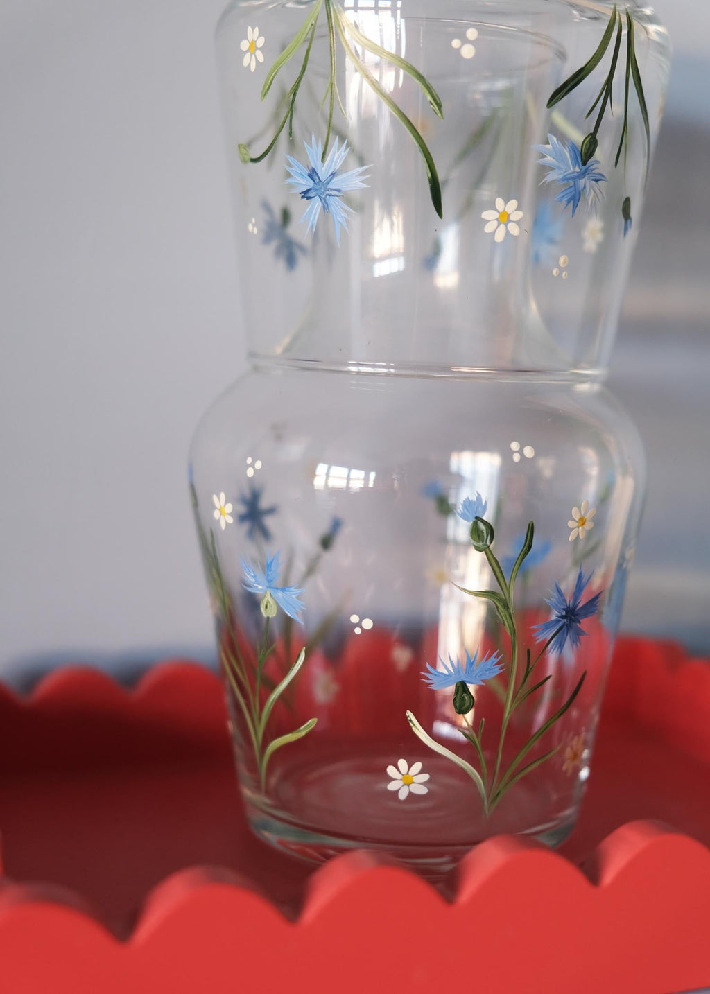Cornflower and Daisy Carafe and Glass Set
