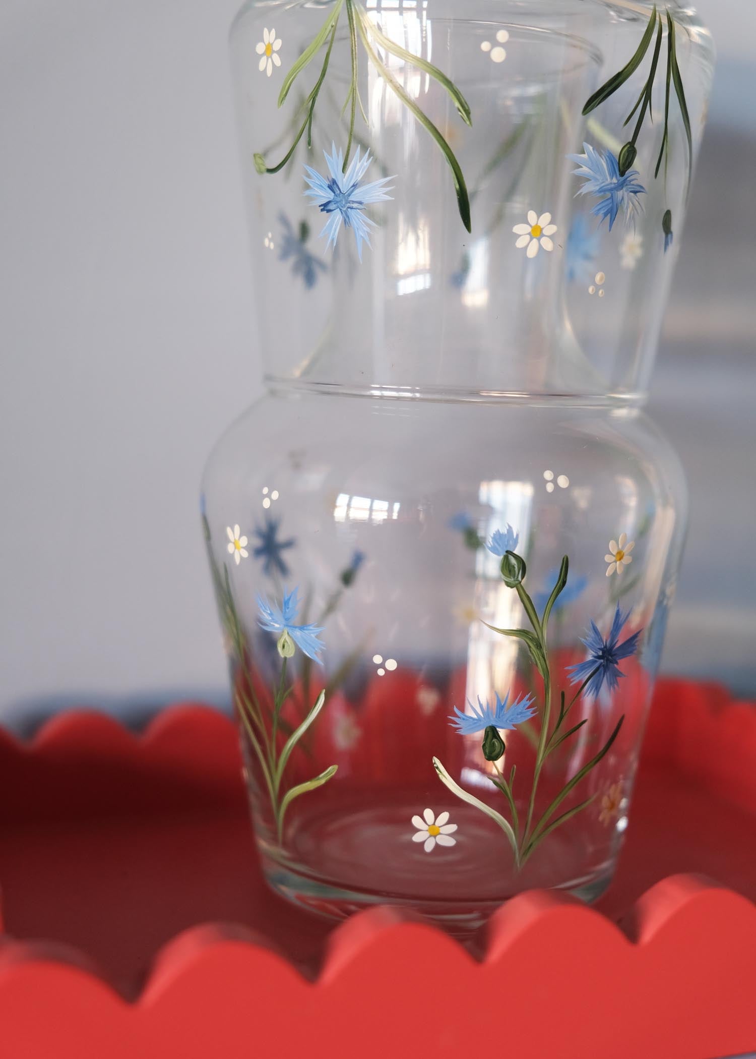 Cornflower and Daisy Carafe and Glass Set