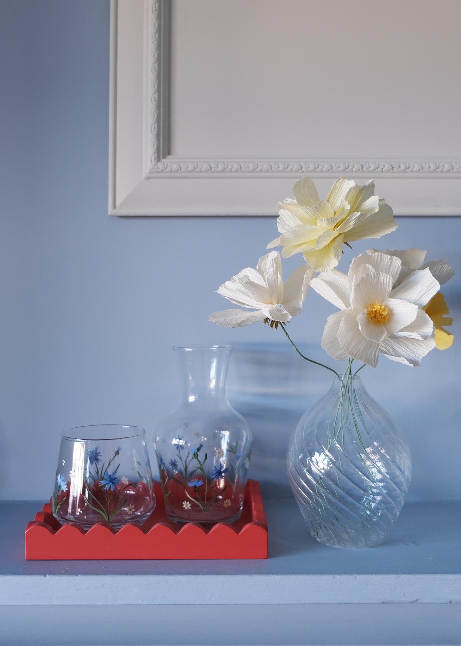 Cornflower and Daisy Carafe and Glass Set