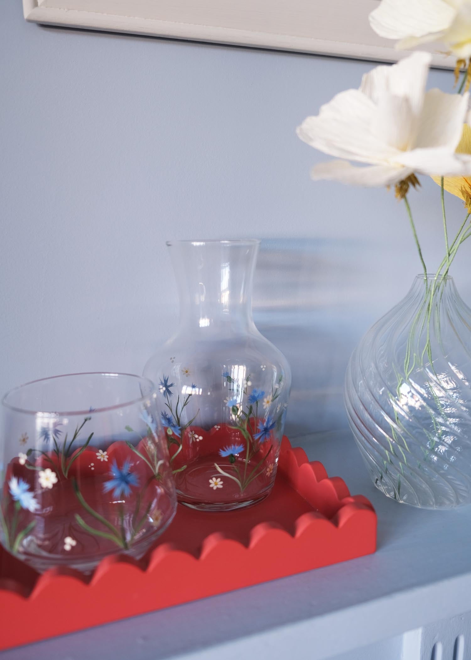 Cornflower and Daisy Carafe and Glass Set