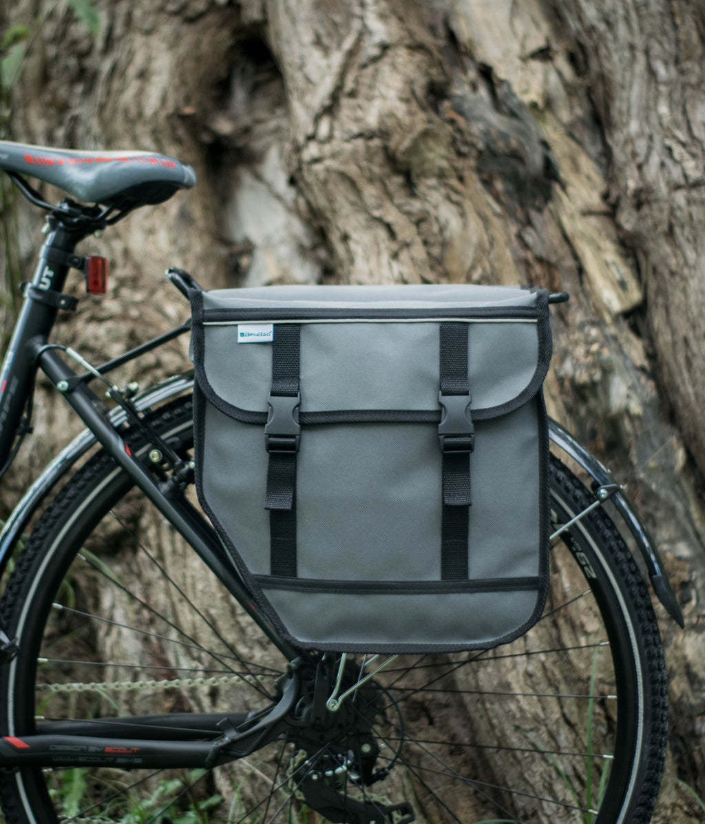 Grey Double Waterproof Bicycle Panniers for Rear Rack
