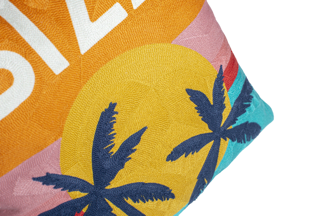 Ibiza Needlepoint Cushion in Vibrant Pink Velvet