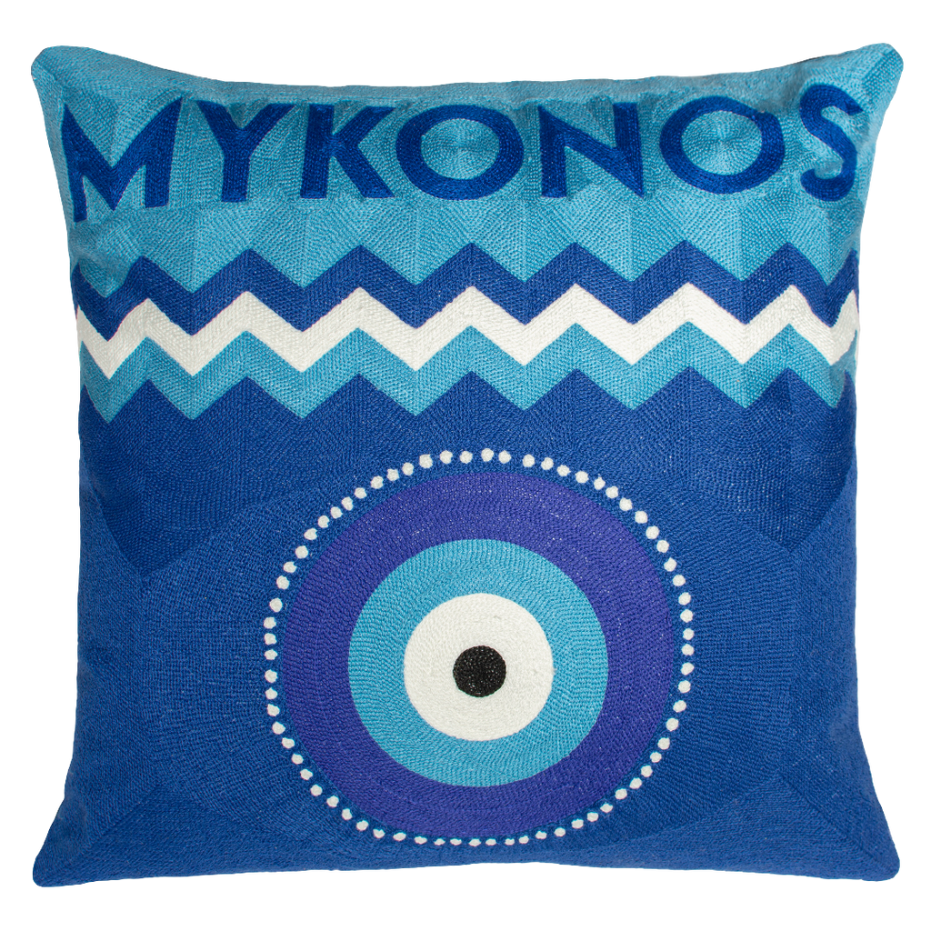 Mykonos Needlepoint Cushion in Navy Velvet
