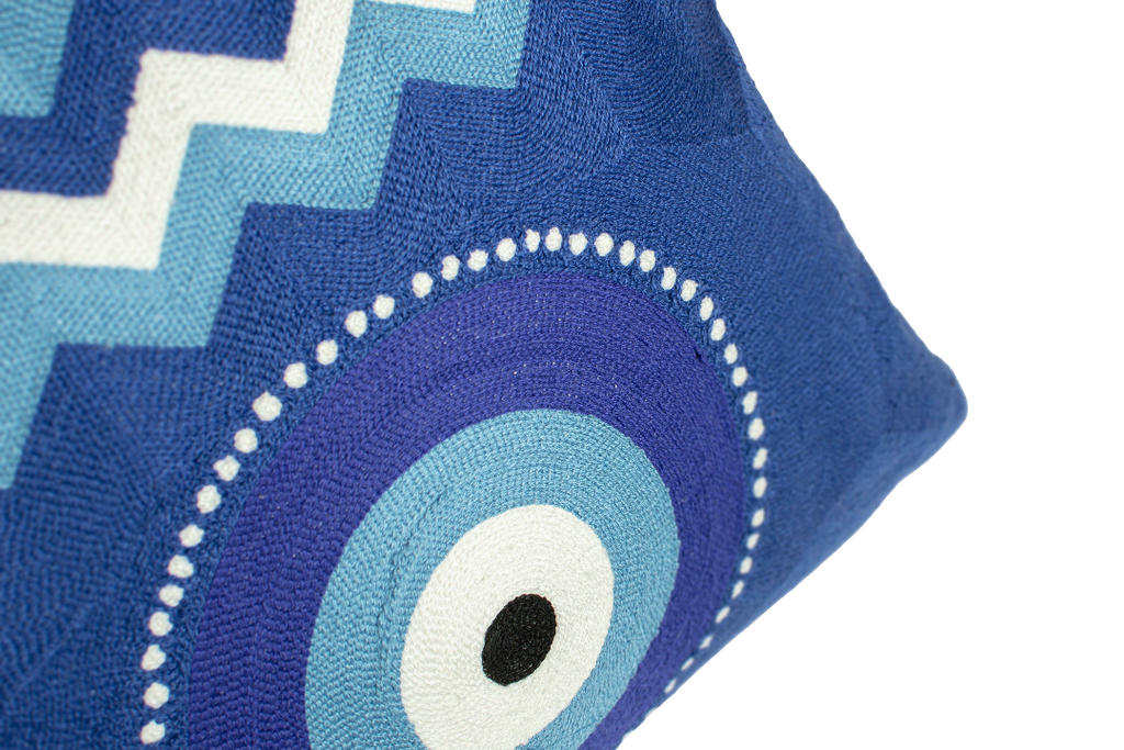 Mykonos Needlepoint Cushion in Navy Velvet