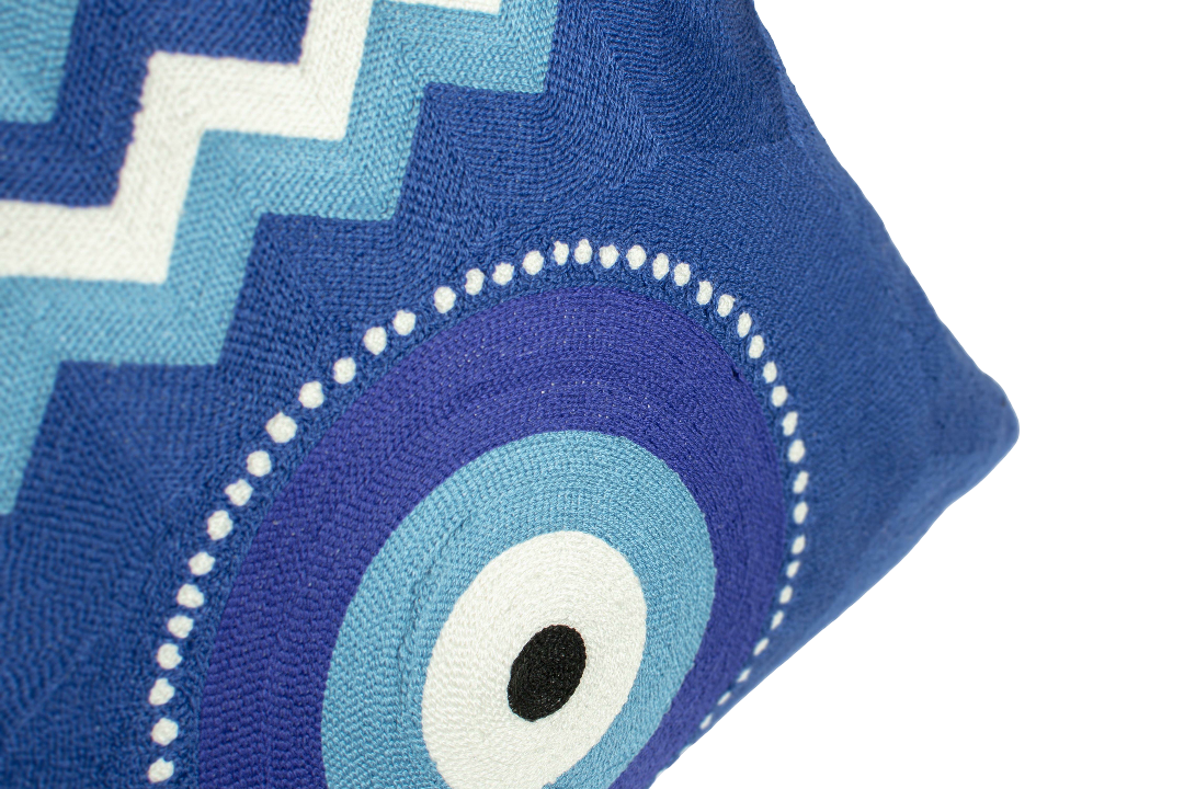 Mykonos Needlepoint Cushion in Navy Velvet