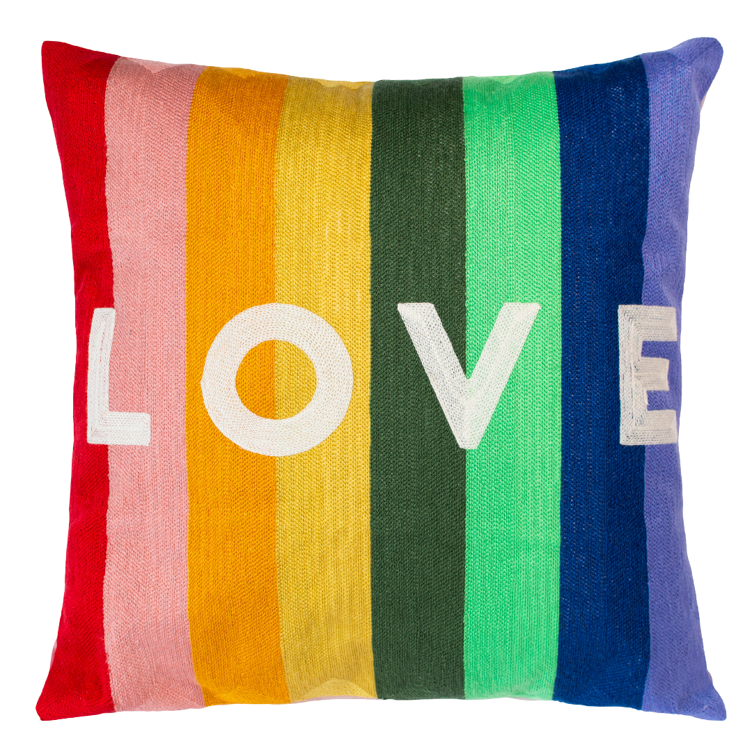LOVE Needlepoint Cushion with Rainbow Design