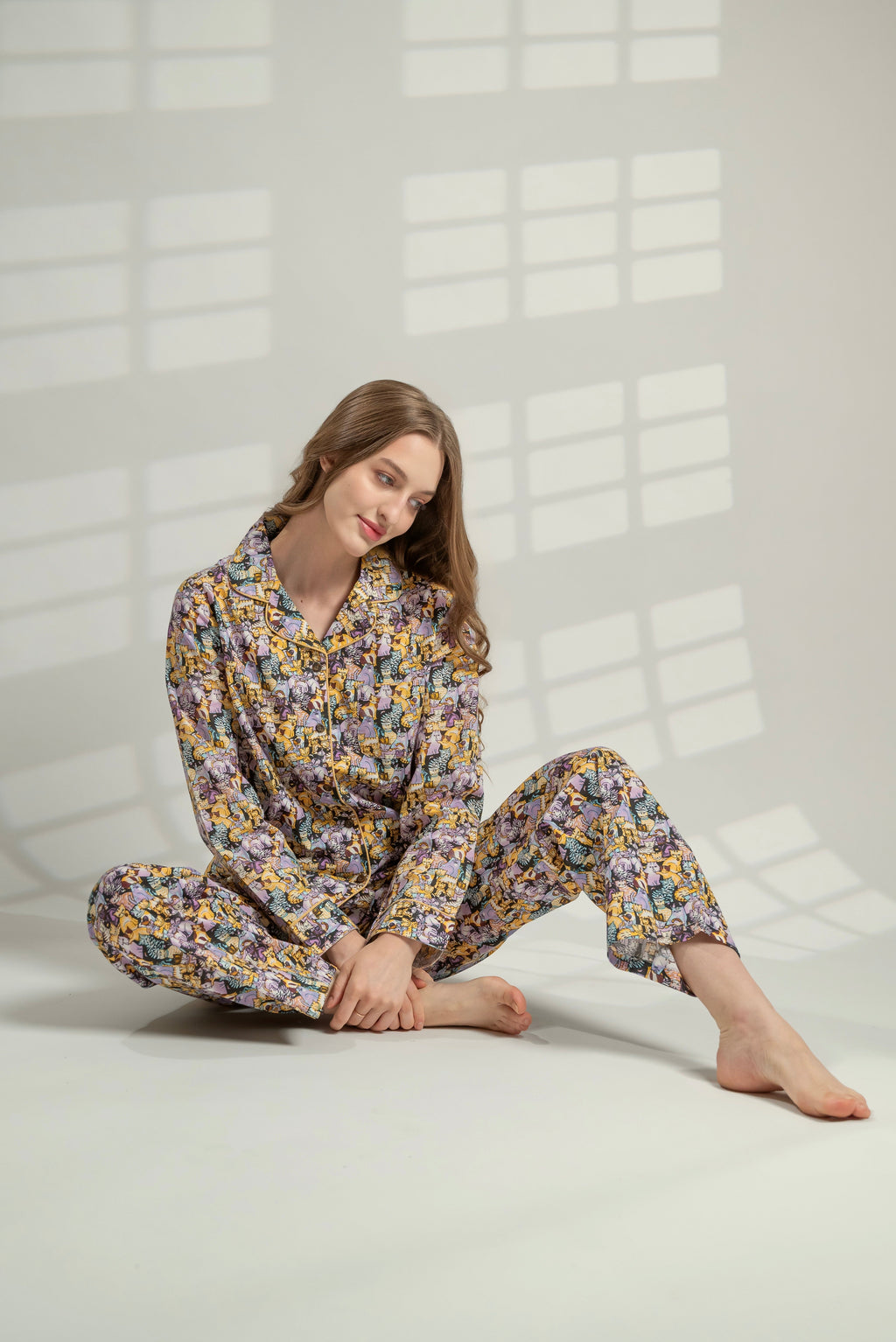 Nine Lives Cat Print Pyjamas