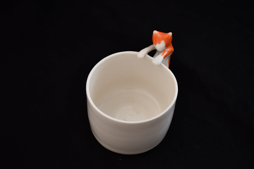 Orange Cat Cup with Resting Feline Handle