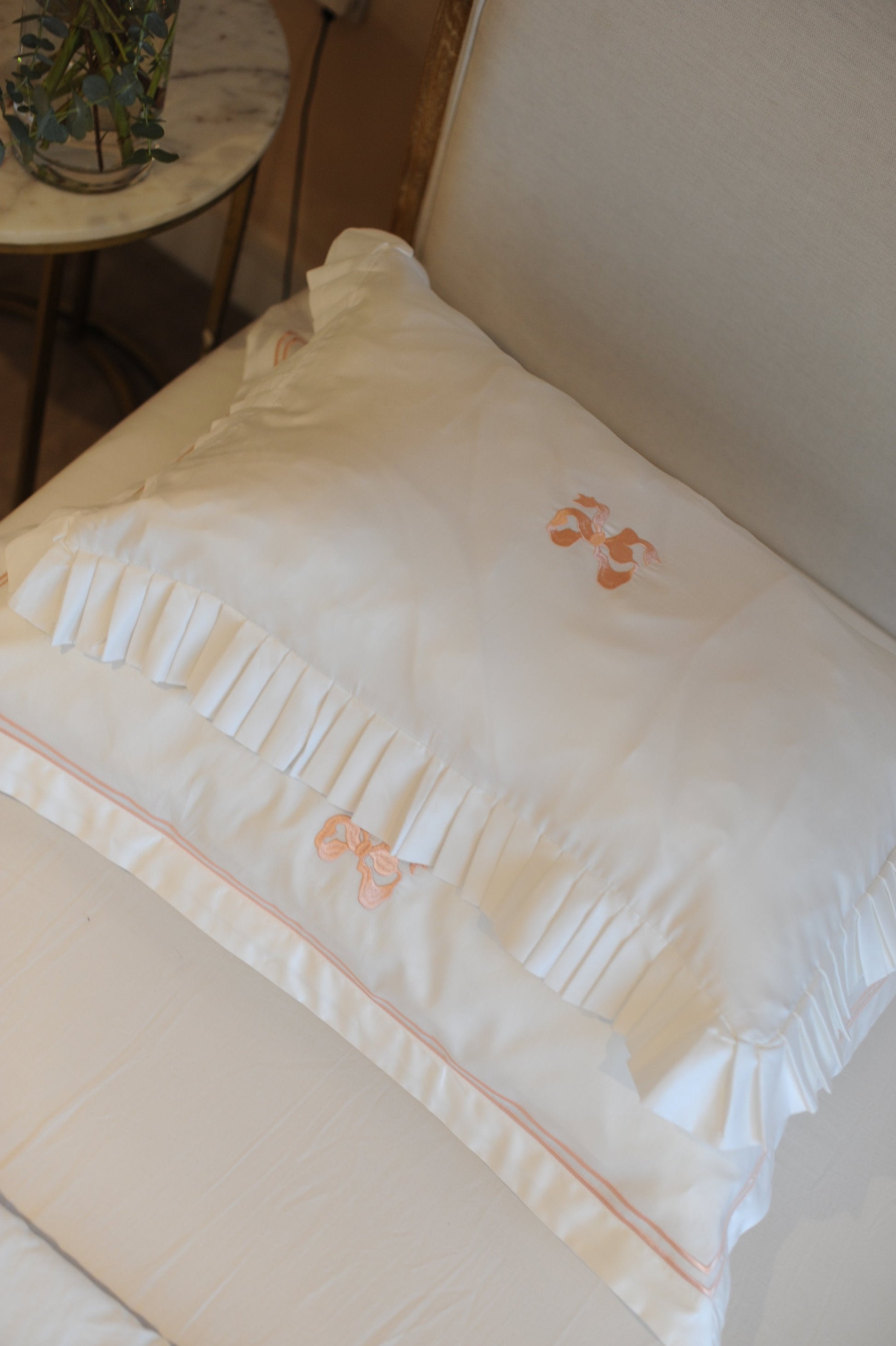 Arabella Bow Ruffle Frill Pillowcase Pair