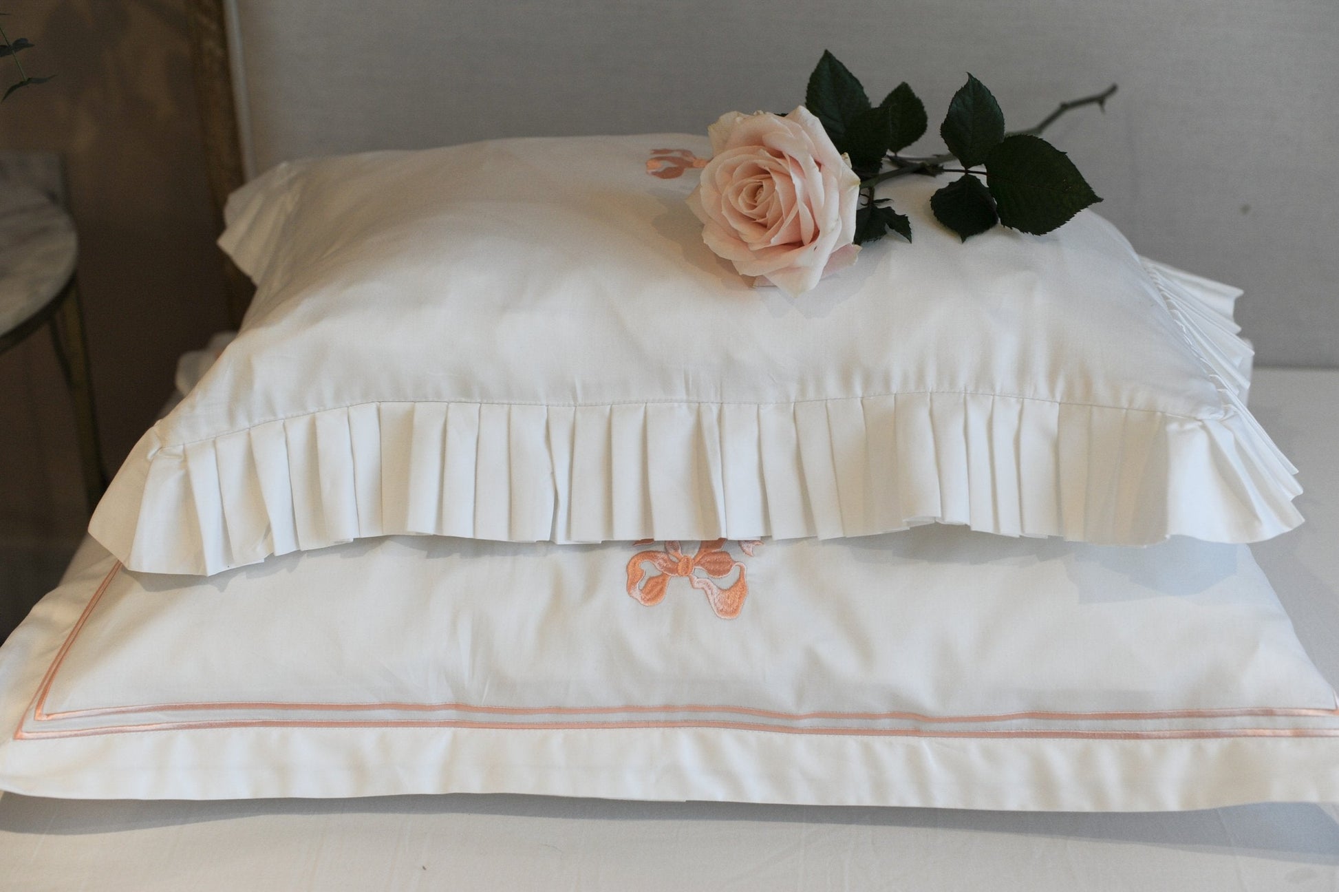 Arabella Bow Ruffle Frill Pillowcase Pair
