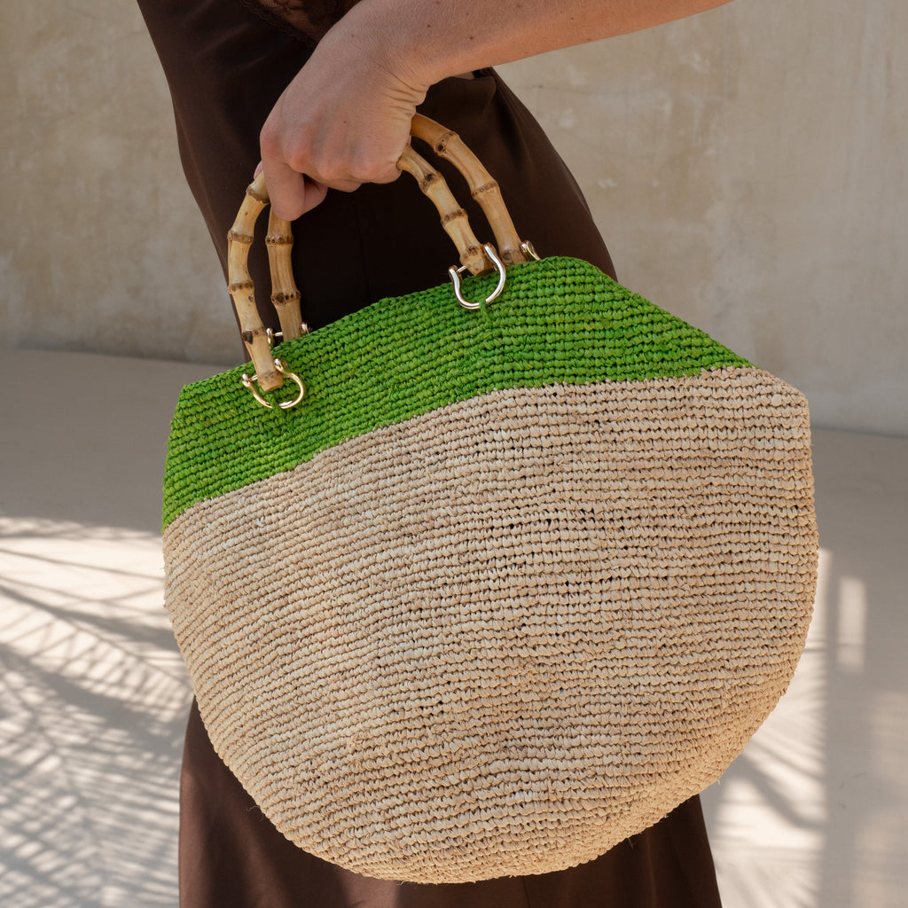 Handwoven Raffia Bag with Bamboo Handles