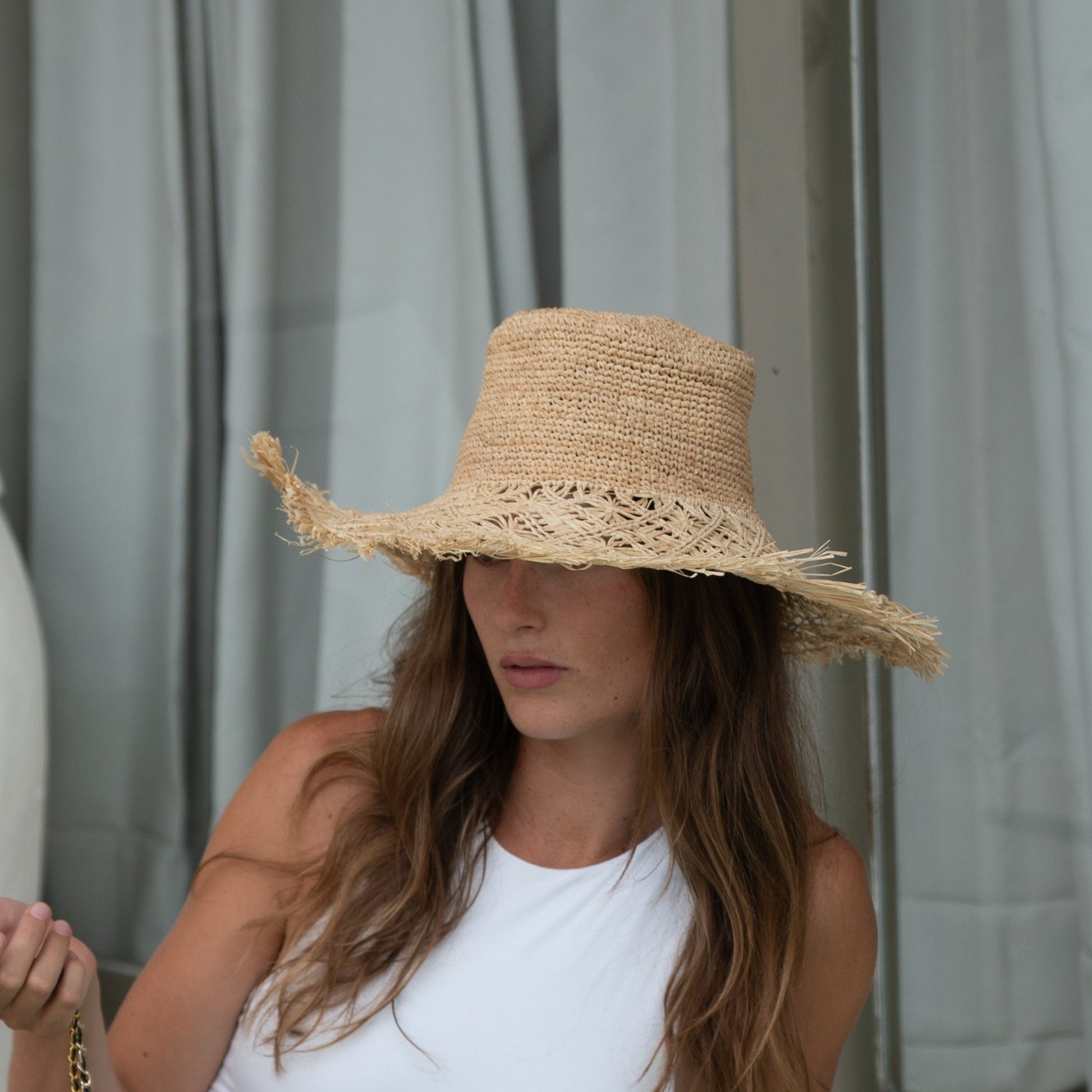 Pink and Sand Raffia Hat