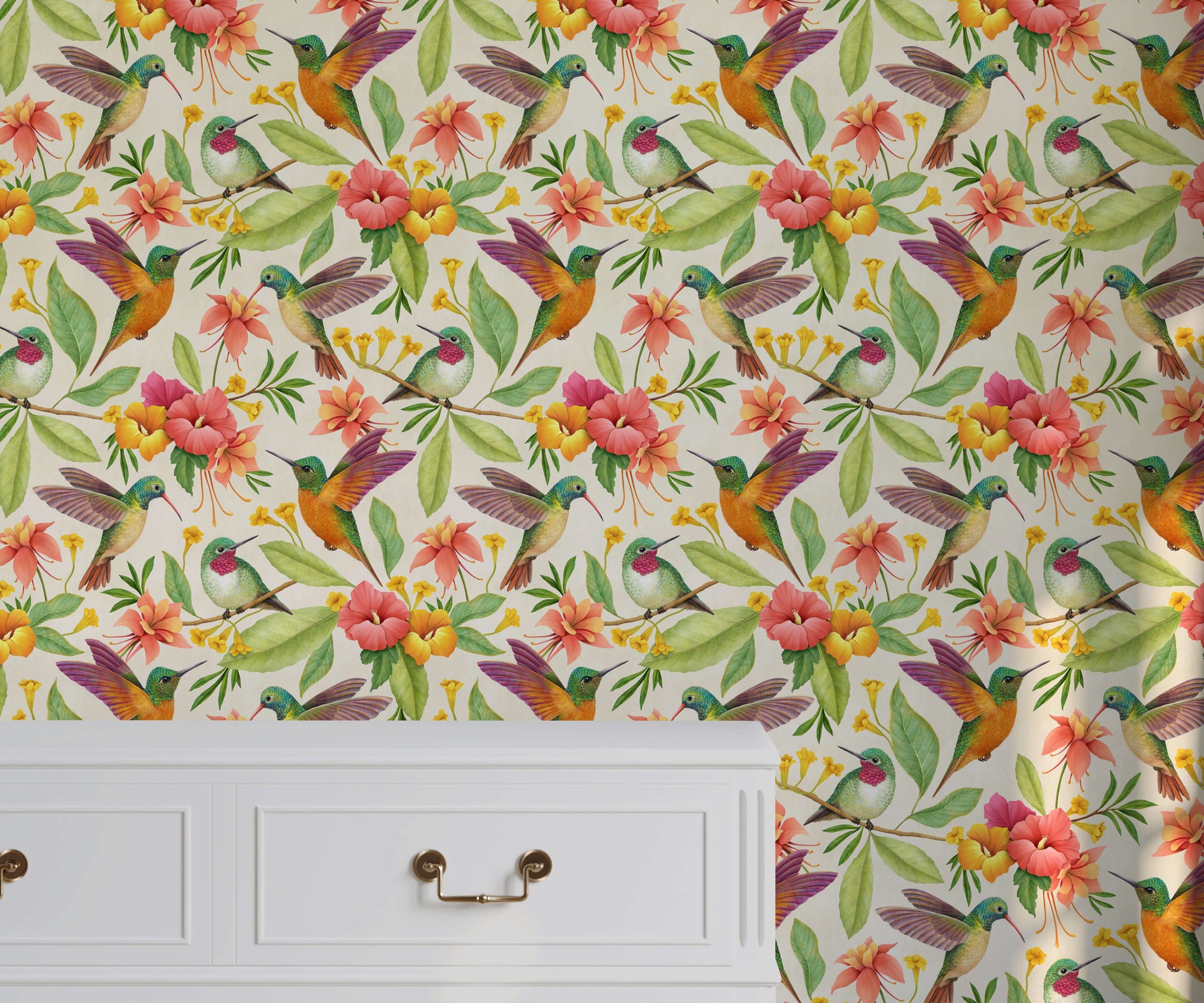 Daphne Hummingbird and Floral Wallpaper