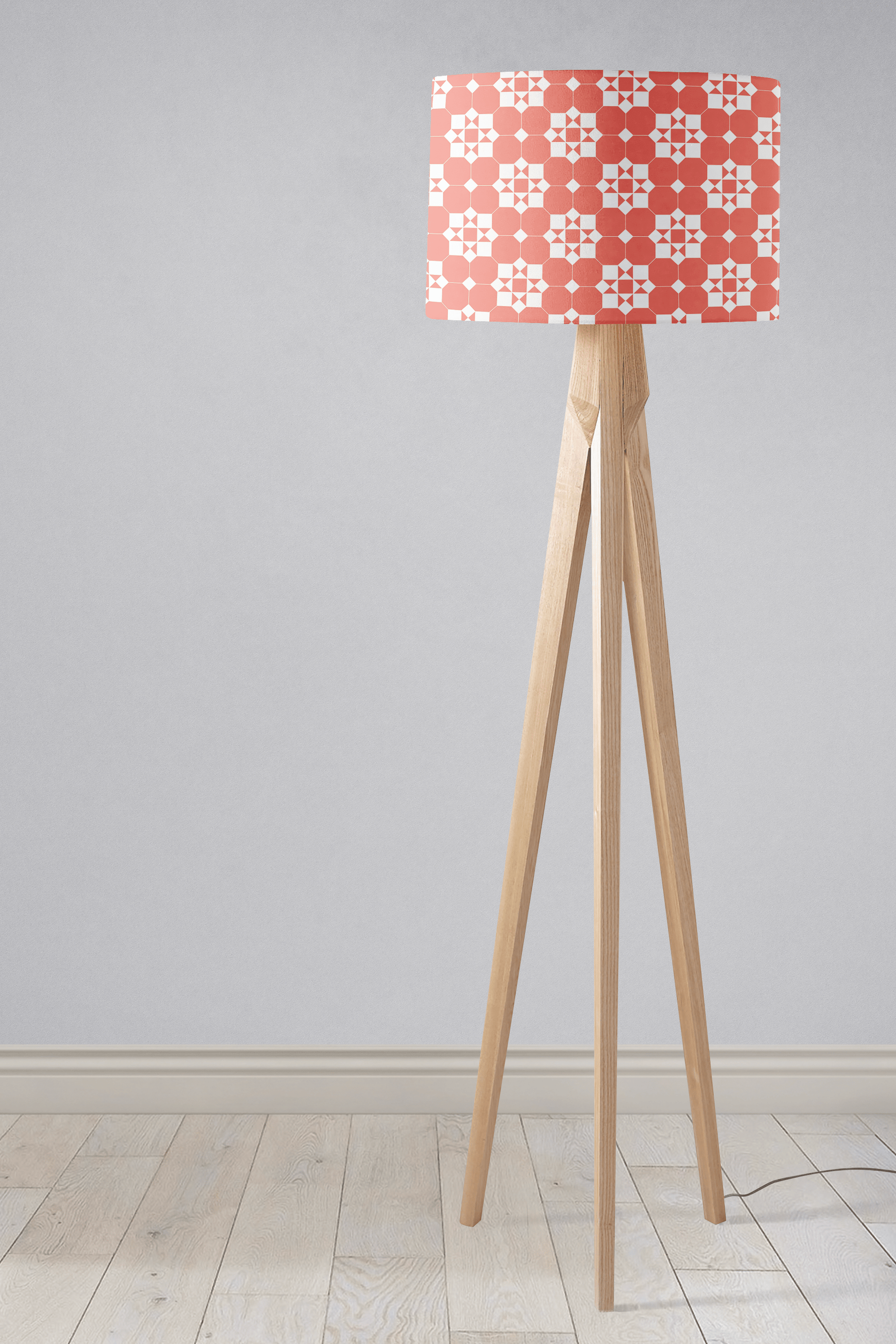 Coral and White Geometric Tiles Lampshade for Table or Ceiling