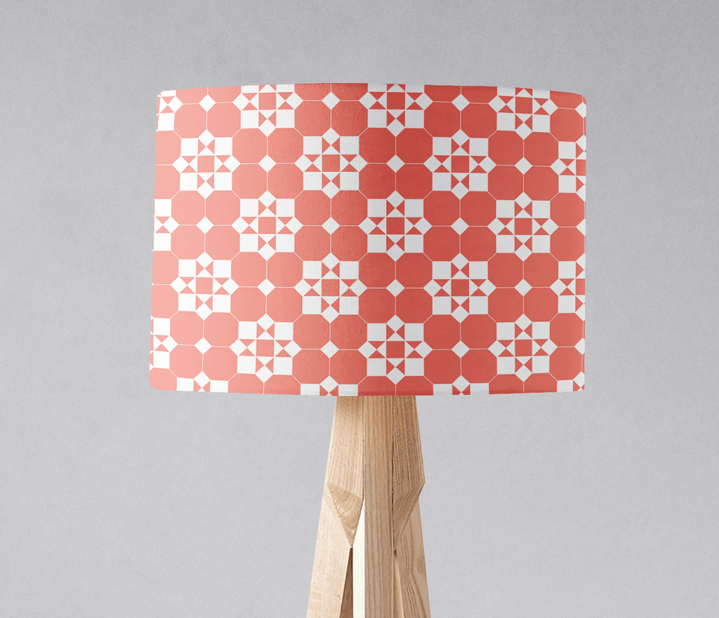 Coral and White Geometric Tiles Lampshade for Table or Ceiling