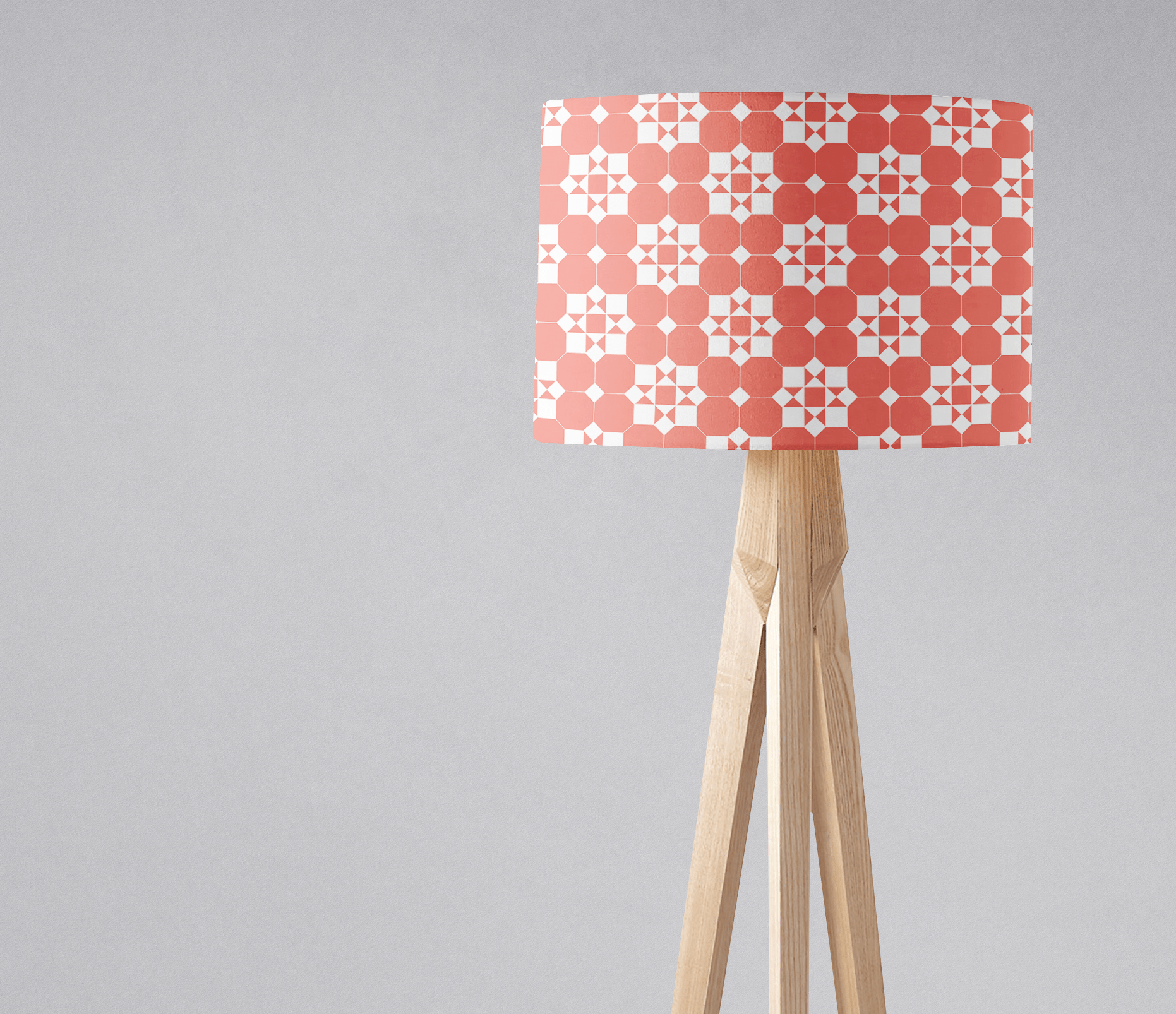 Coral and White Geometric Tiles Lampshade for Table or Ceiling