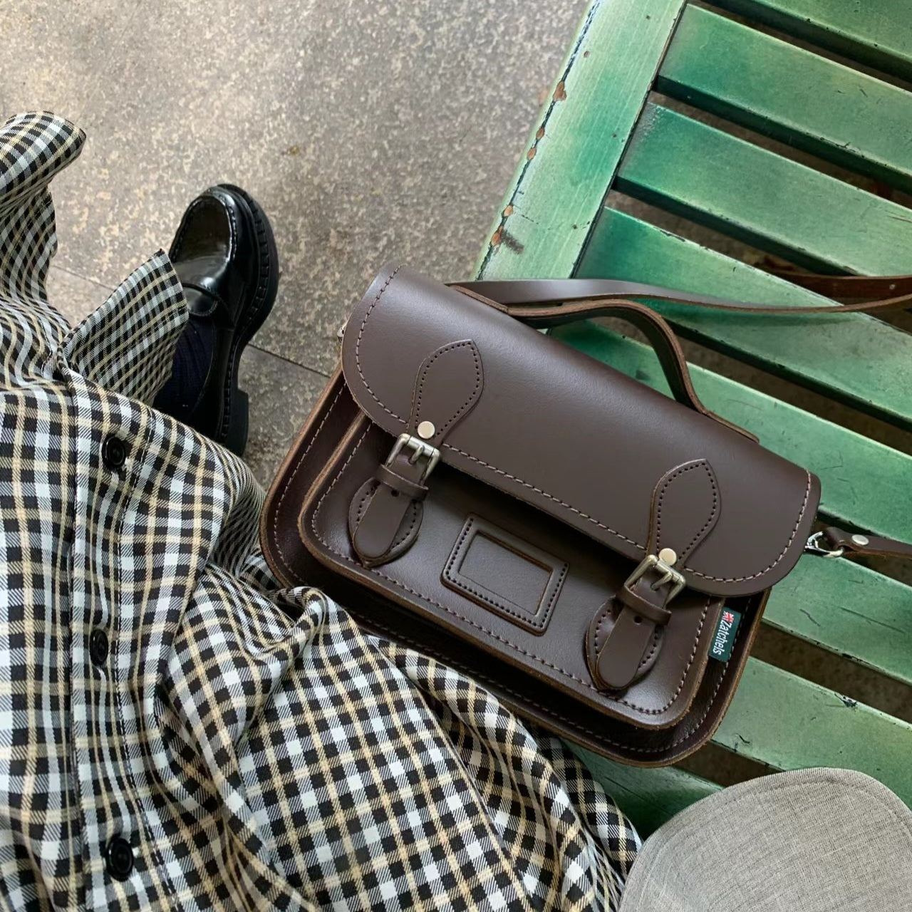 Leather Midi Satchel in Dark Brown