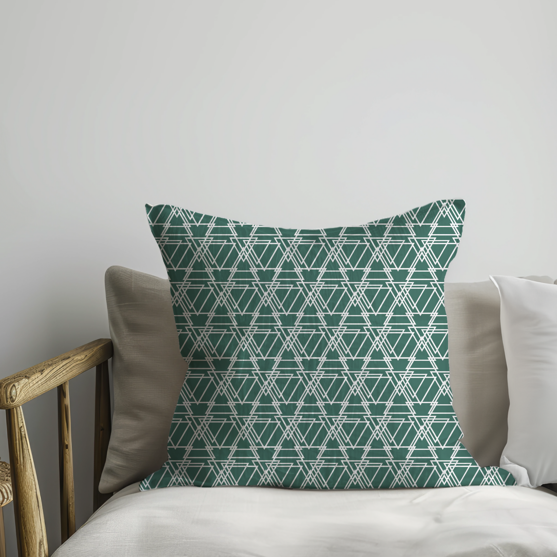 Dark Green Triangle Pattern Cushion Cover in Cotton