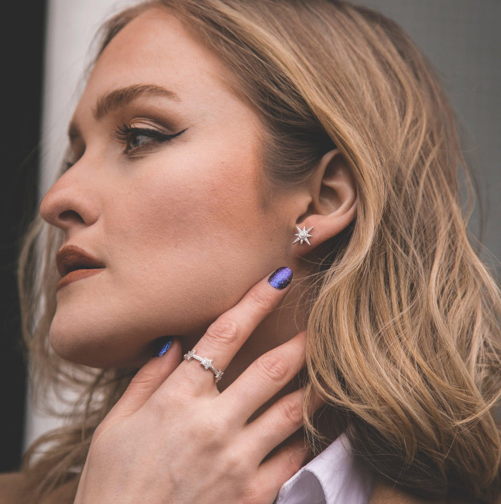 Serin Star Opal Stud Earrings in 925 Sterling Silver