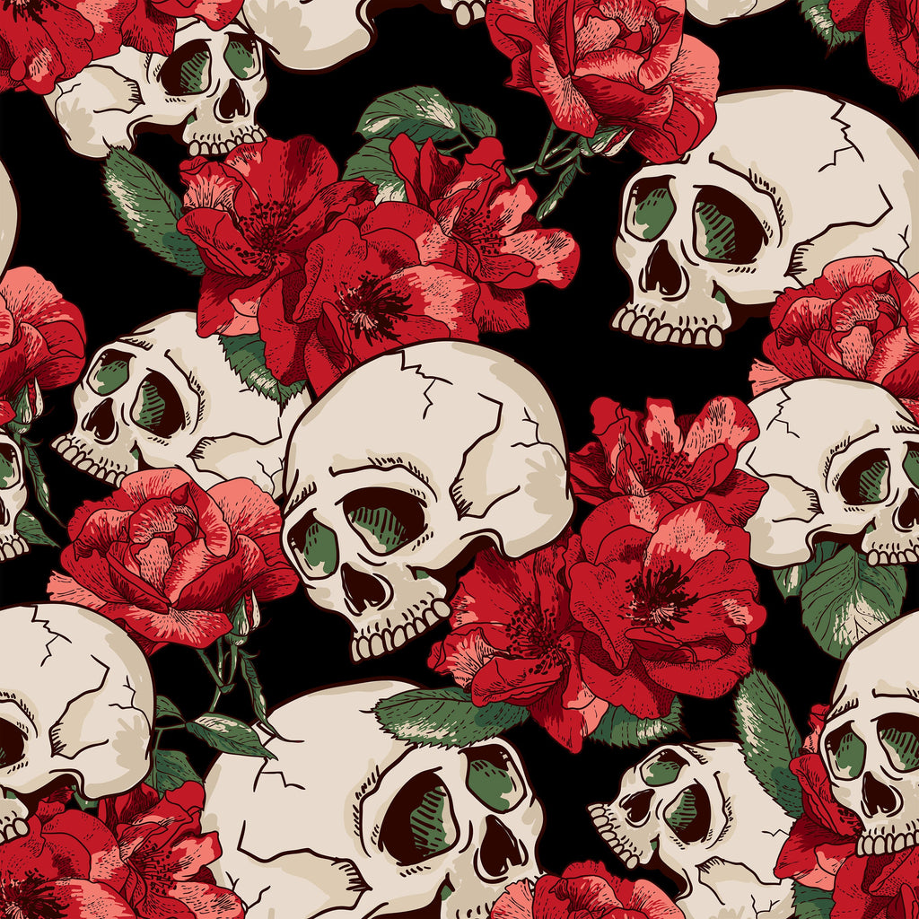 Red Roses and Skulls Gothic Wallpaper