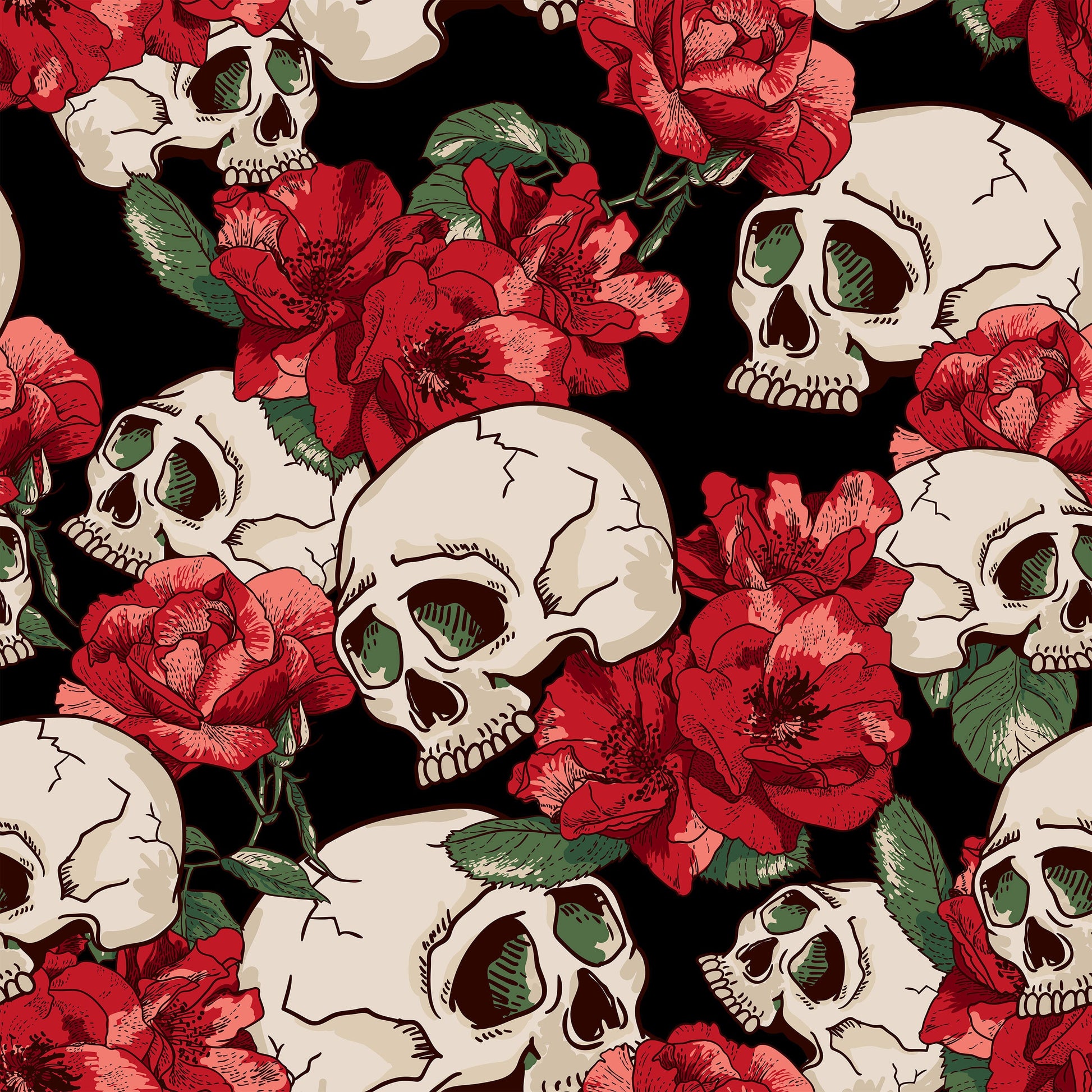 Red Roses and Skulls Gothic Wallpaper