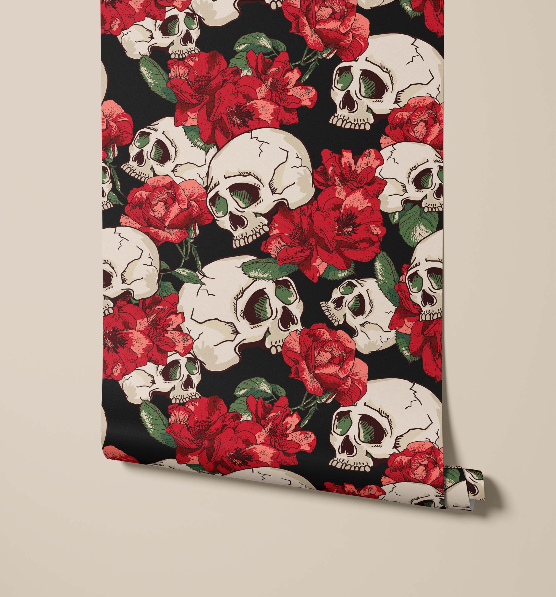 Red Roses and Skulls Gothic Wallpaper