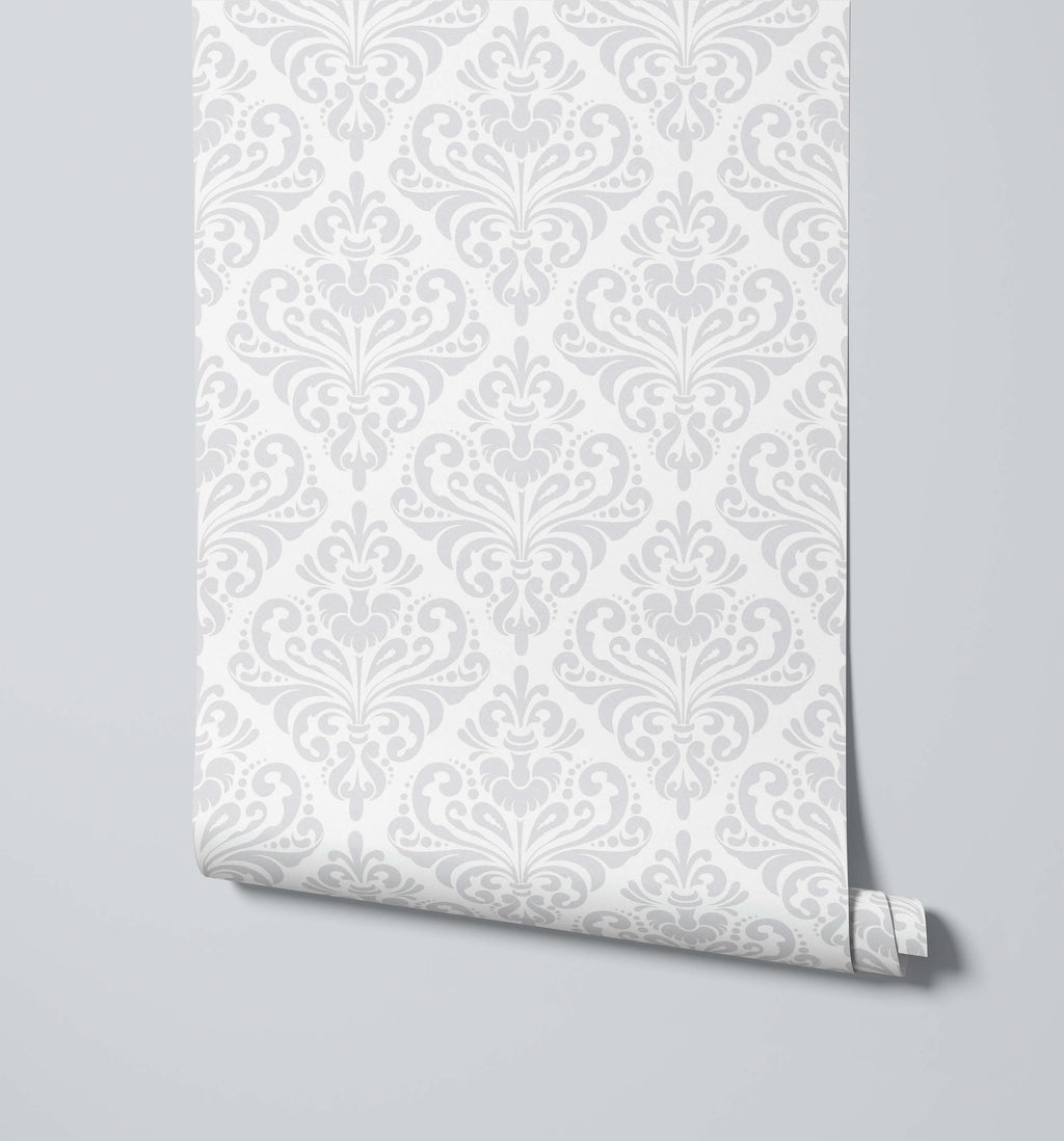 Demi Damask Wallpaper in Monochromatic