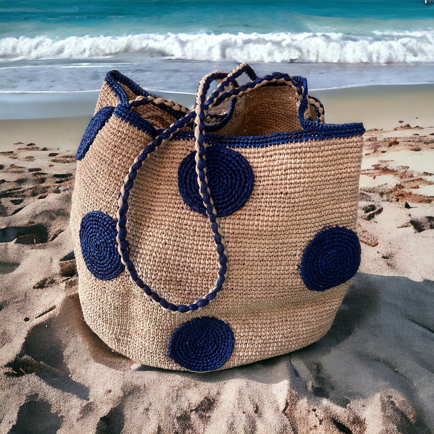 Handmade Raffia XL Bucket Tote Bag