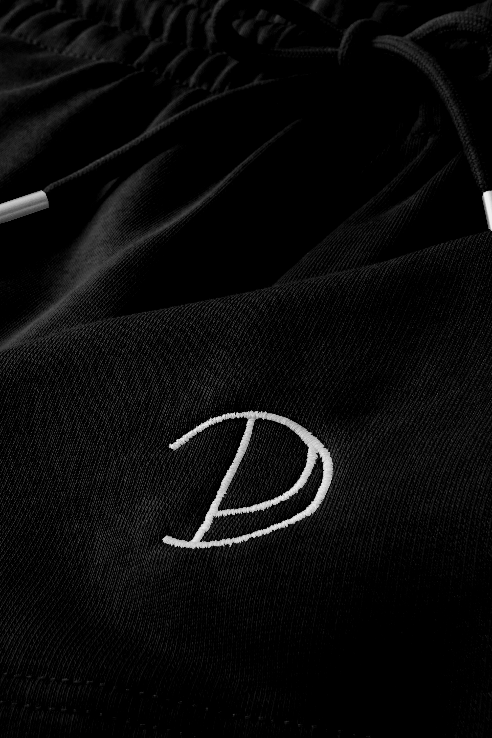 Embroidered P Shorts in Black