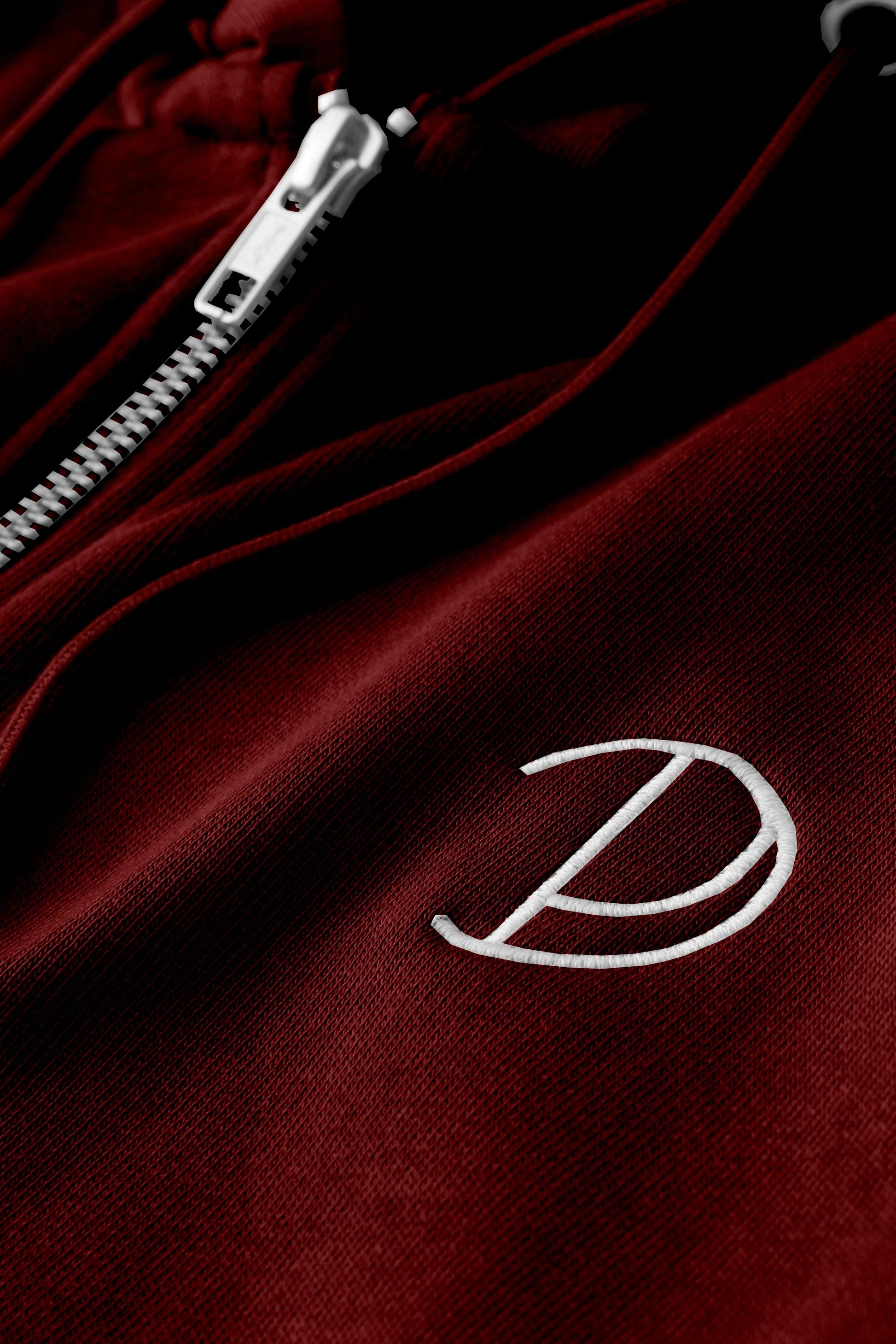 Embroidered P Zip Up Hoodie in Burgundy