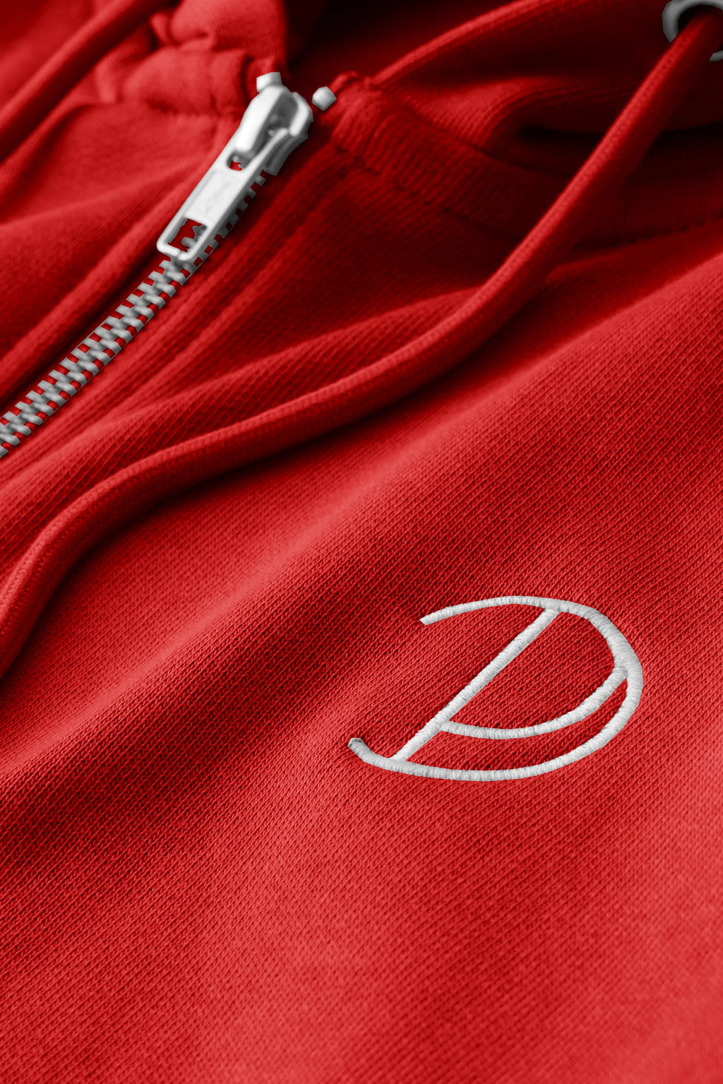 Embroidered P Zip Up Hoodie in Red