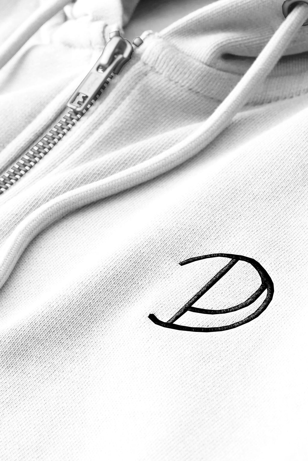 Embroidered P Zip Up Hoodie in White