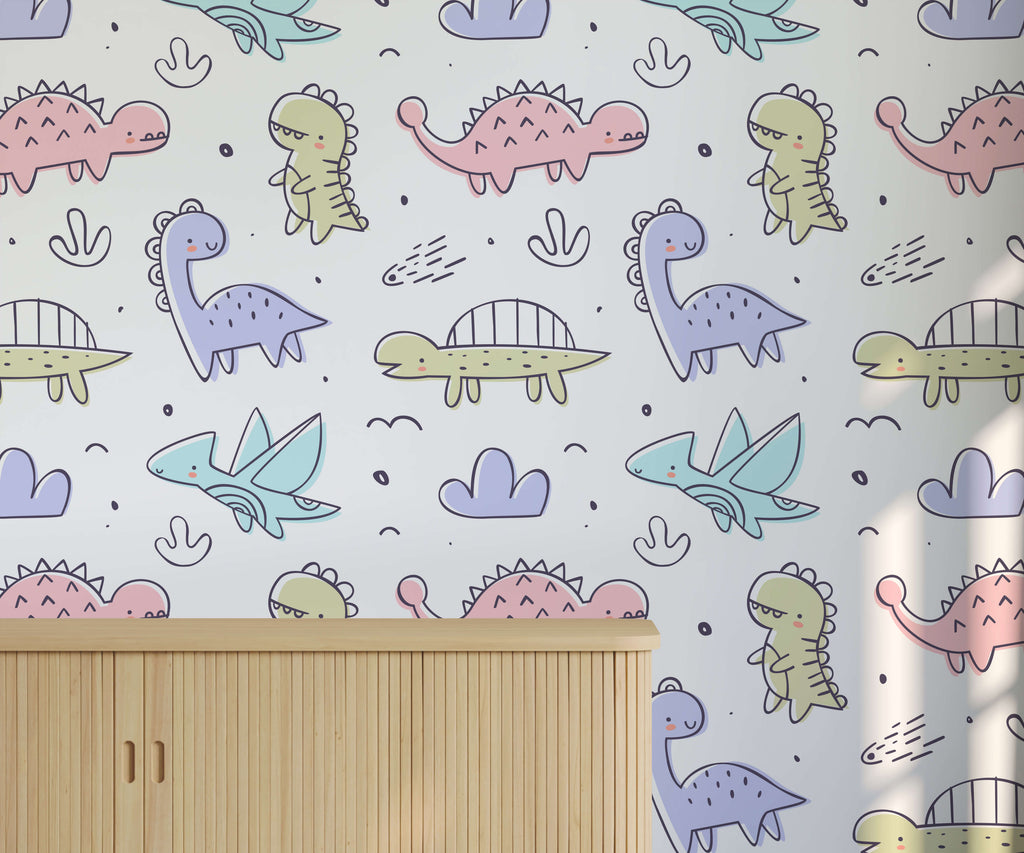 Pastel Dinosaur Wallpaper for Kids Rooms