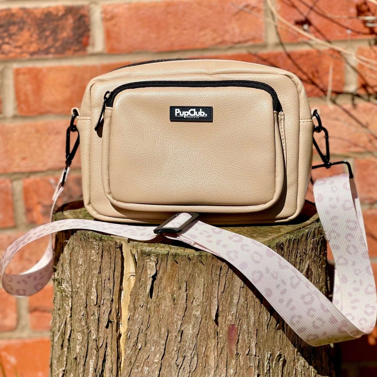 Crossbody Dog Walking Bag in Tan Vegan Leather