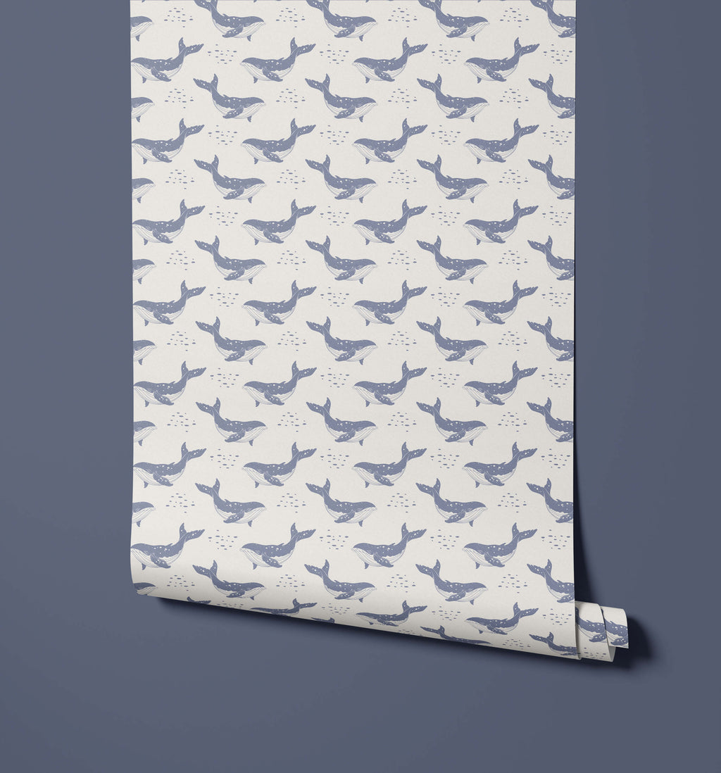Whale Wallpaper in Soft Blue