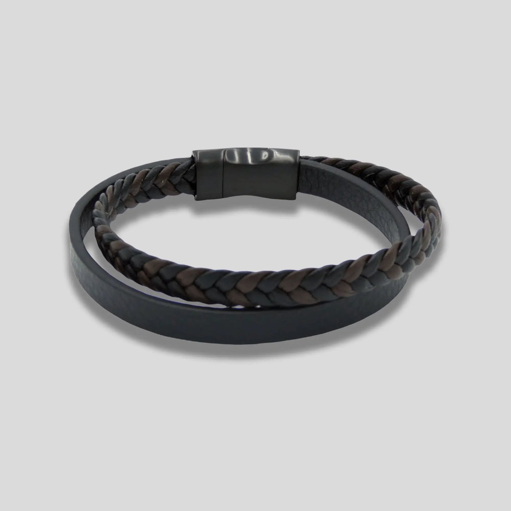 Double Layer Black and Brown Leather Bracelet