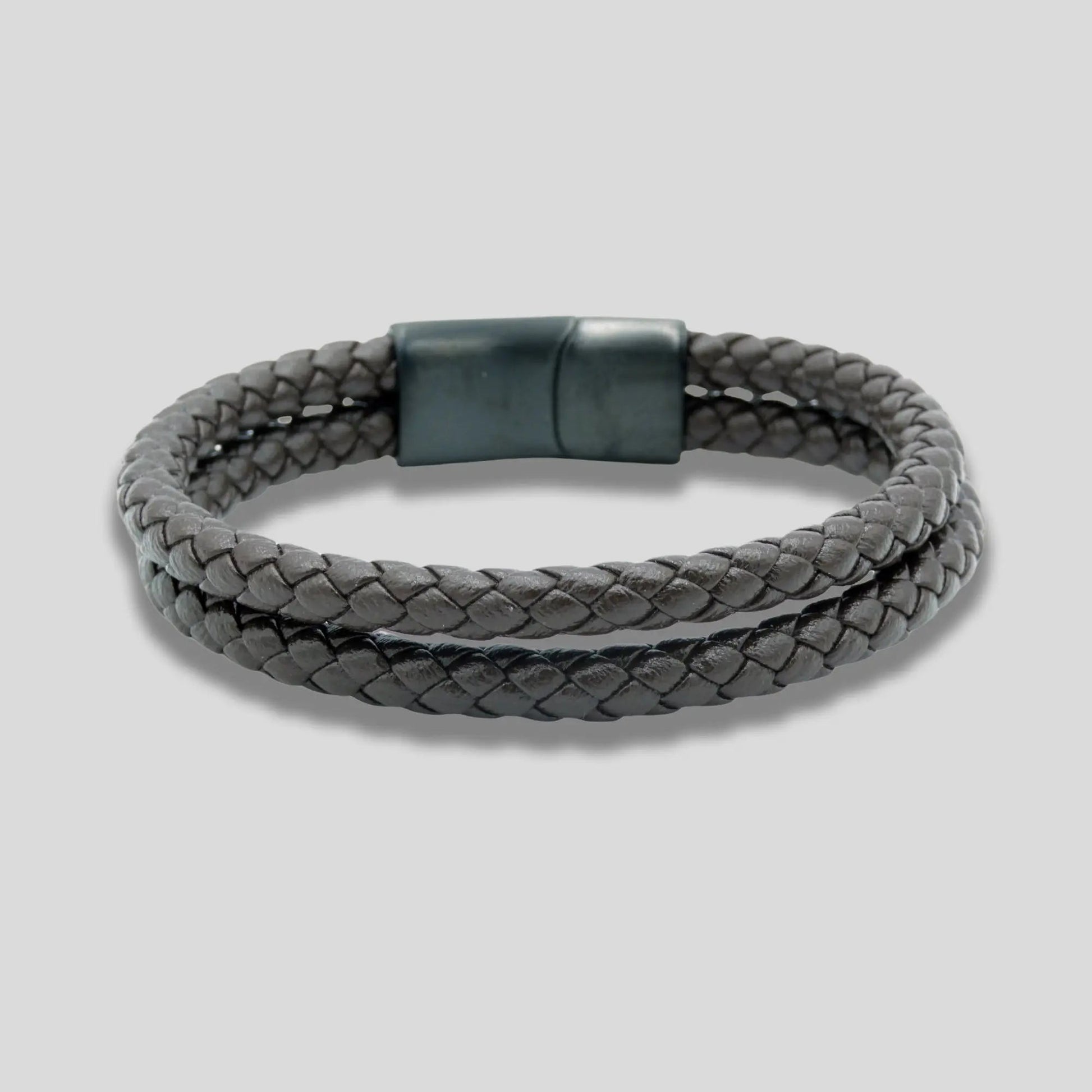 Double Brown Leather Bracelet with Stainless Steel Clasp