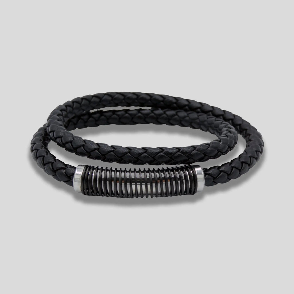 Double Coil Genuine Leather Bracelet in Black