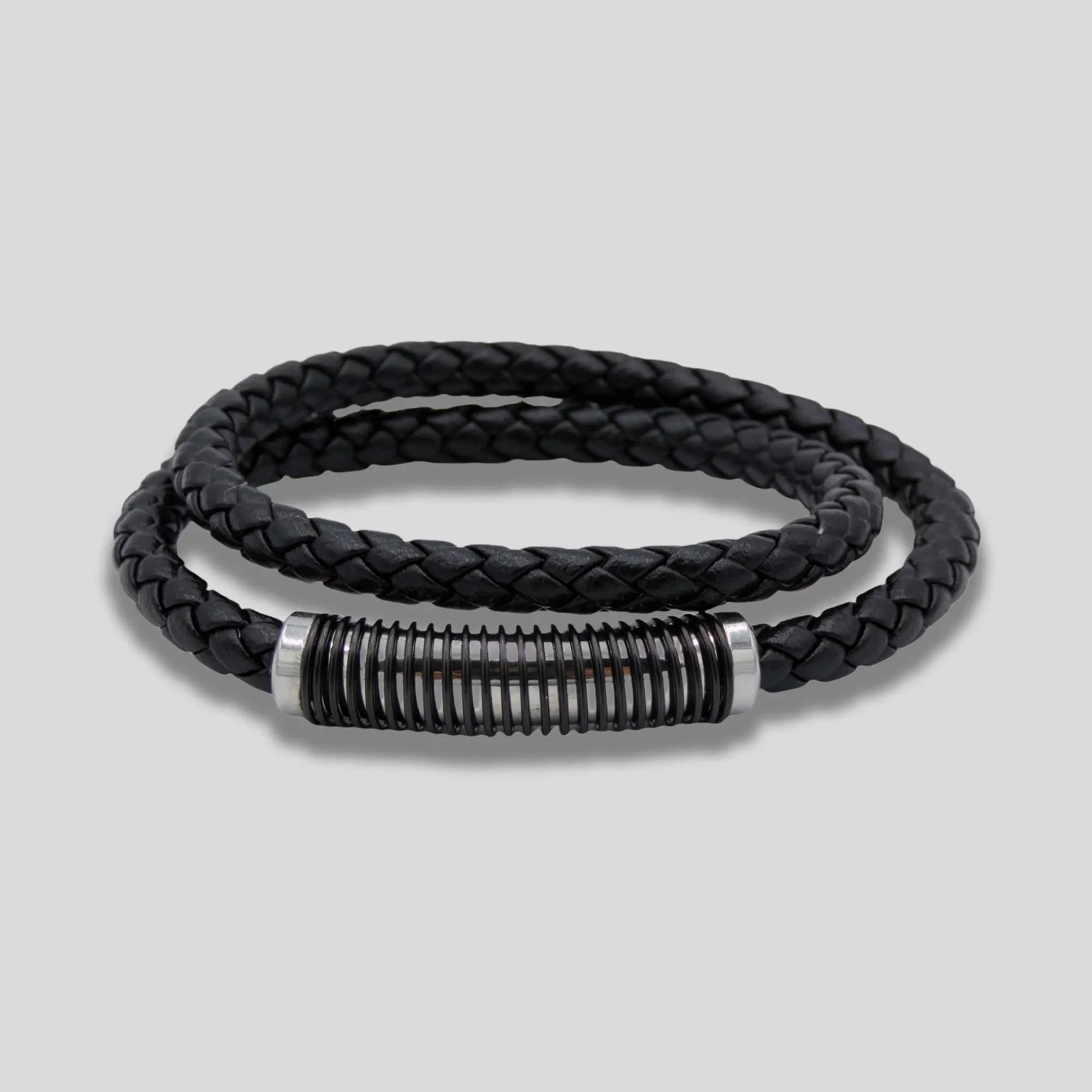 Double Coil Genuine Leather Bracelet in Black