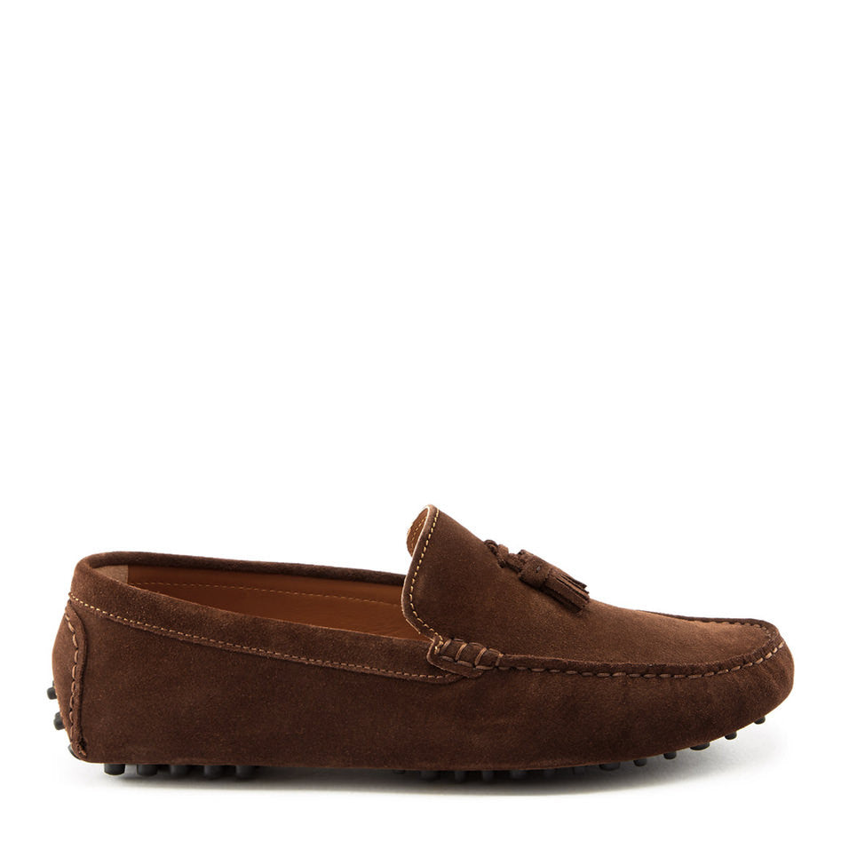Brown Suede Tasselled Driving Loafers