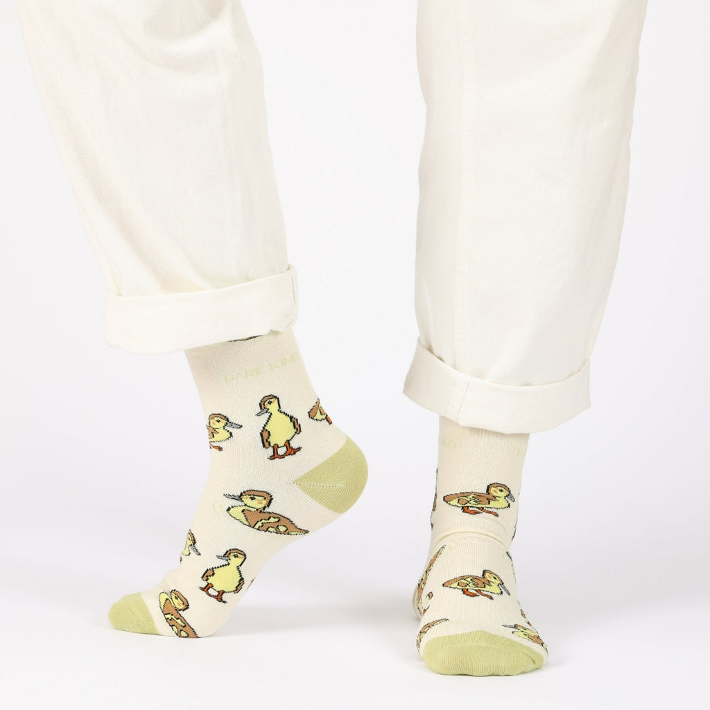 Save the Ducklings Bamboo Socks in White and Green