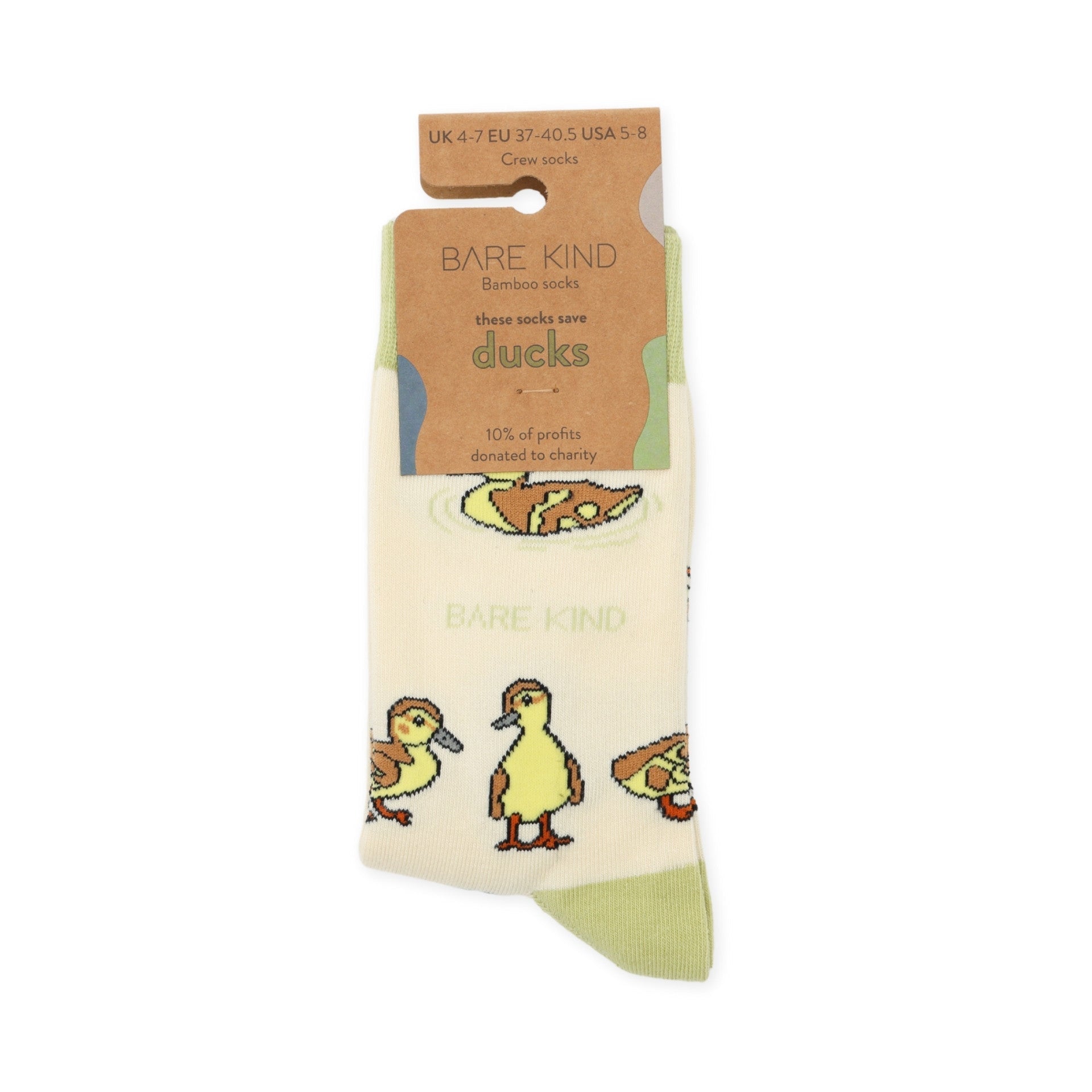 Save the Ducklings Bamboo Socks in White and Green