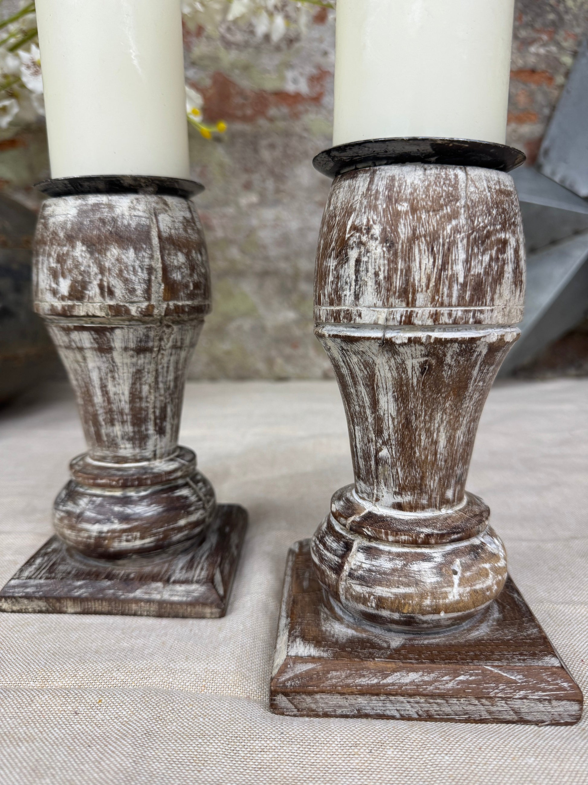 Pair of Rustic Wooden Candle Holders Large