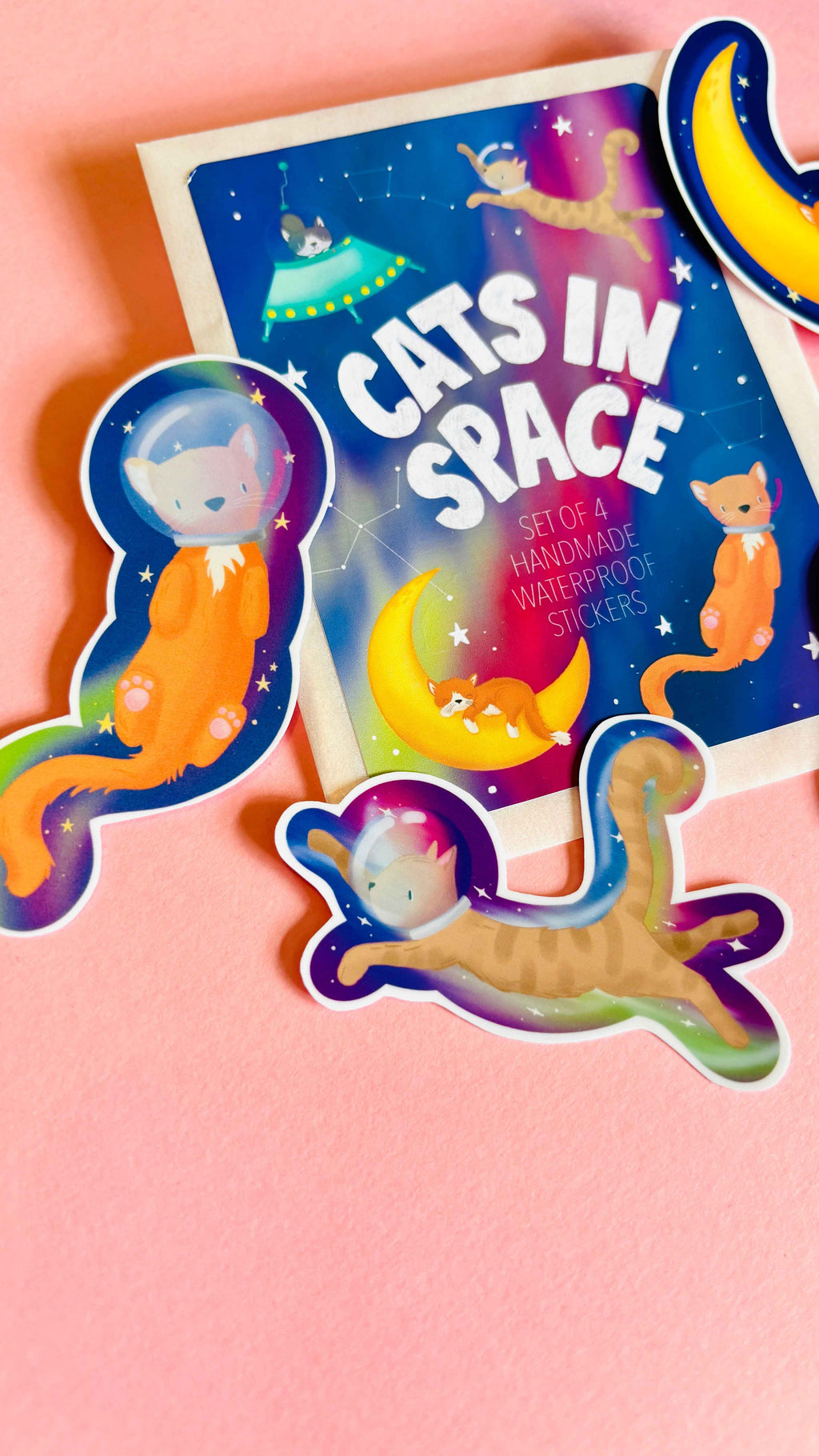Space Cats Waterproof Vinyl Sticker Set of 4