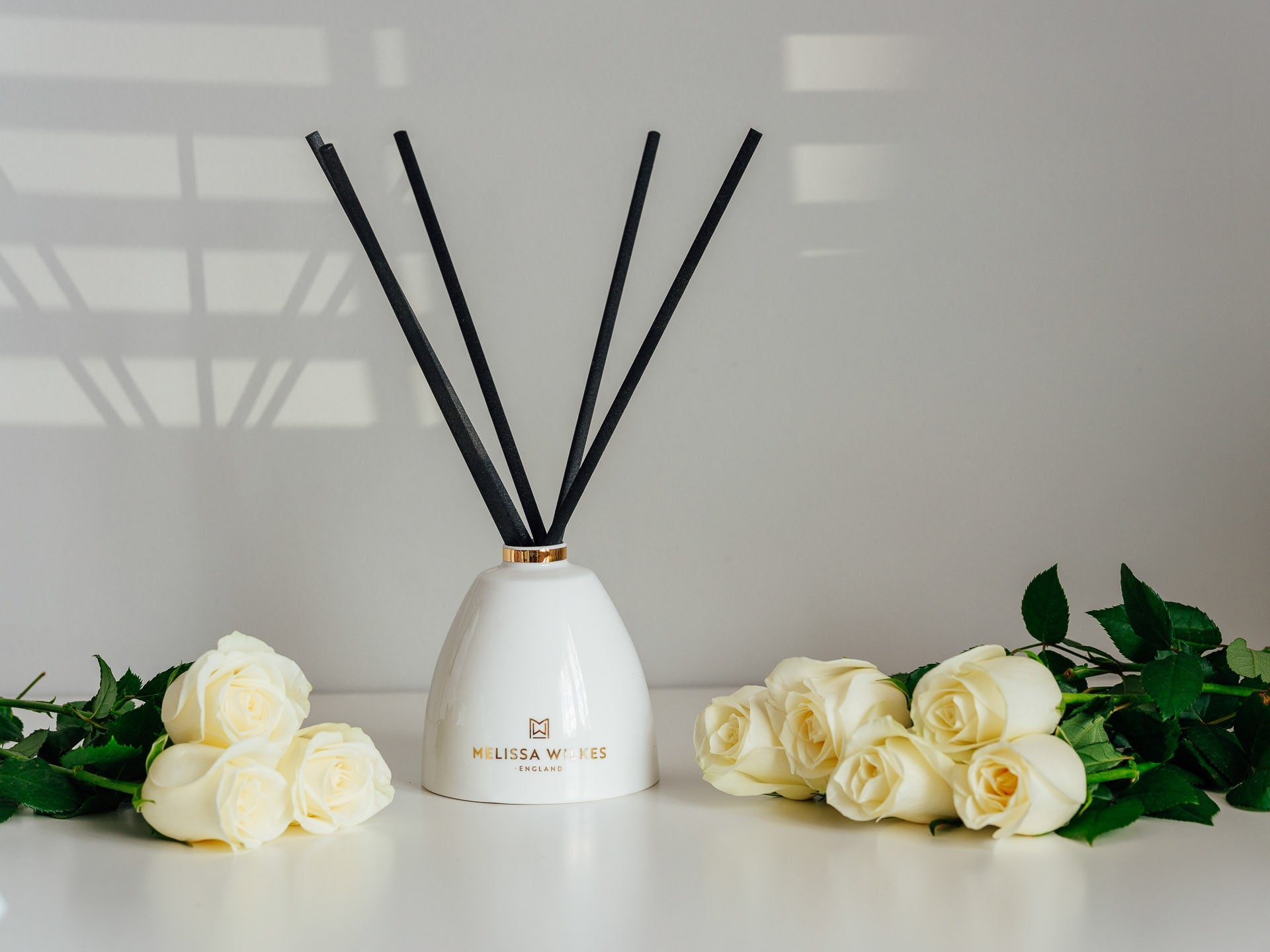 Rose Reed Diffuser in Fine Bone China with Gold Accents