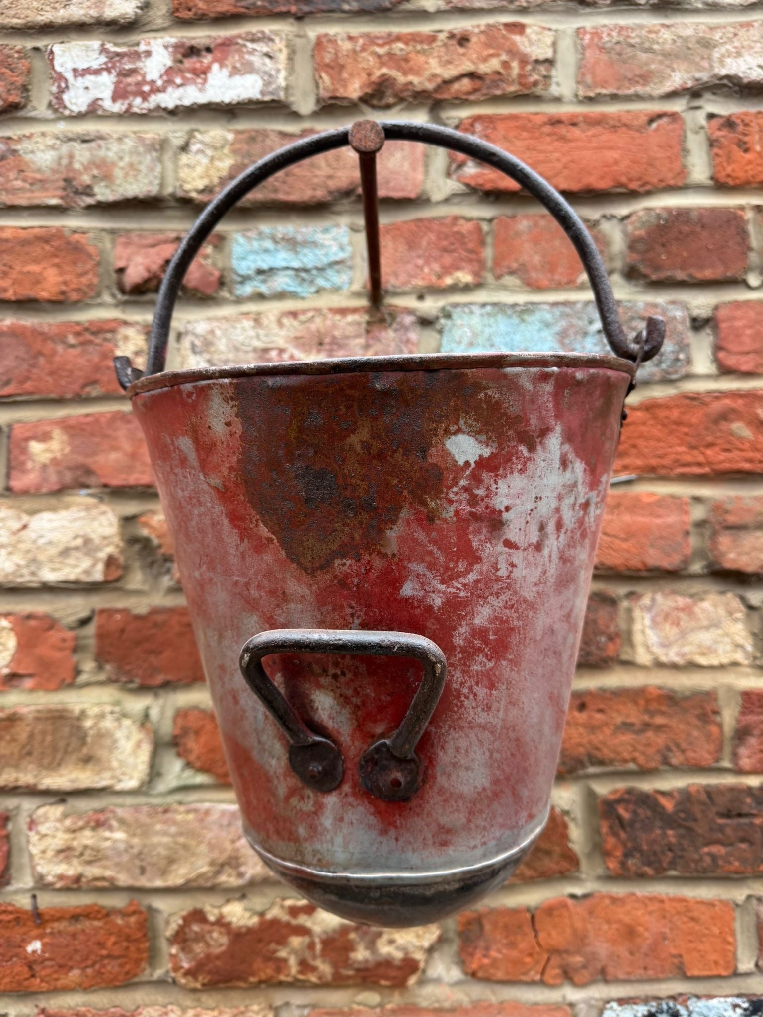 Vintage Galvanised Hanging Fire Bucket Planter
